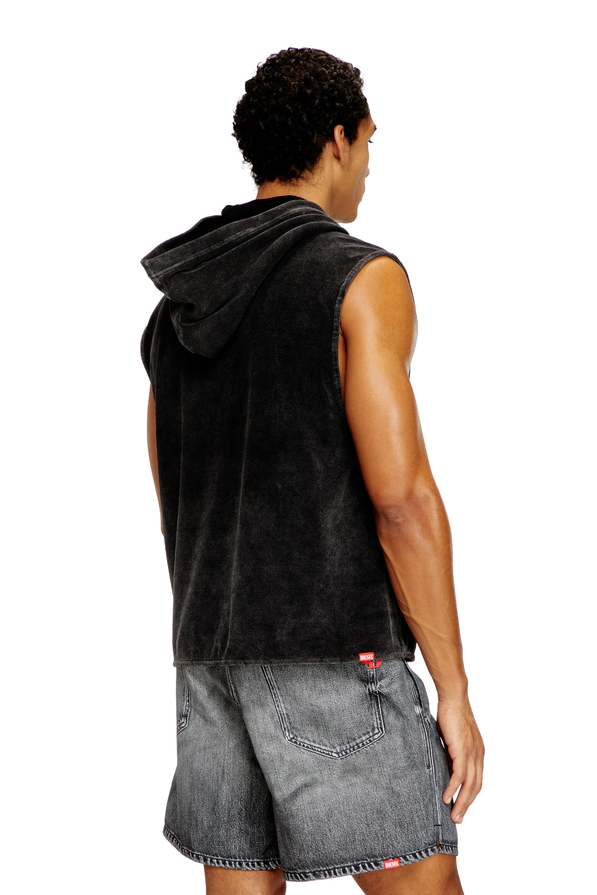 Men's Sleeveless hoodie with denim effect | Black | Diesel