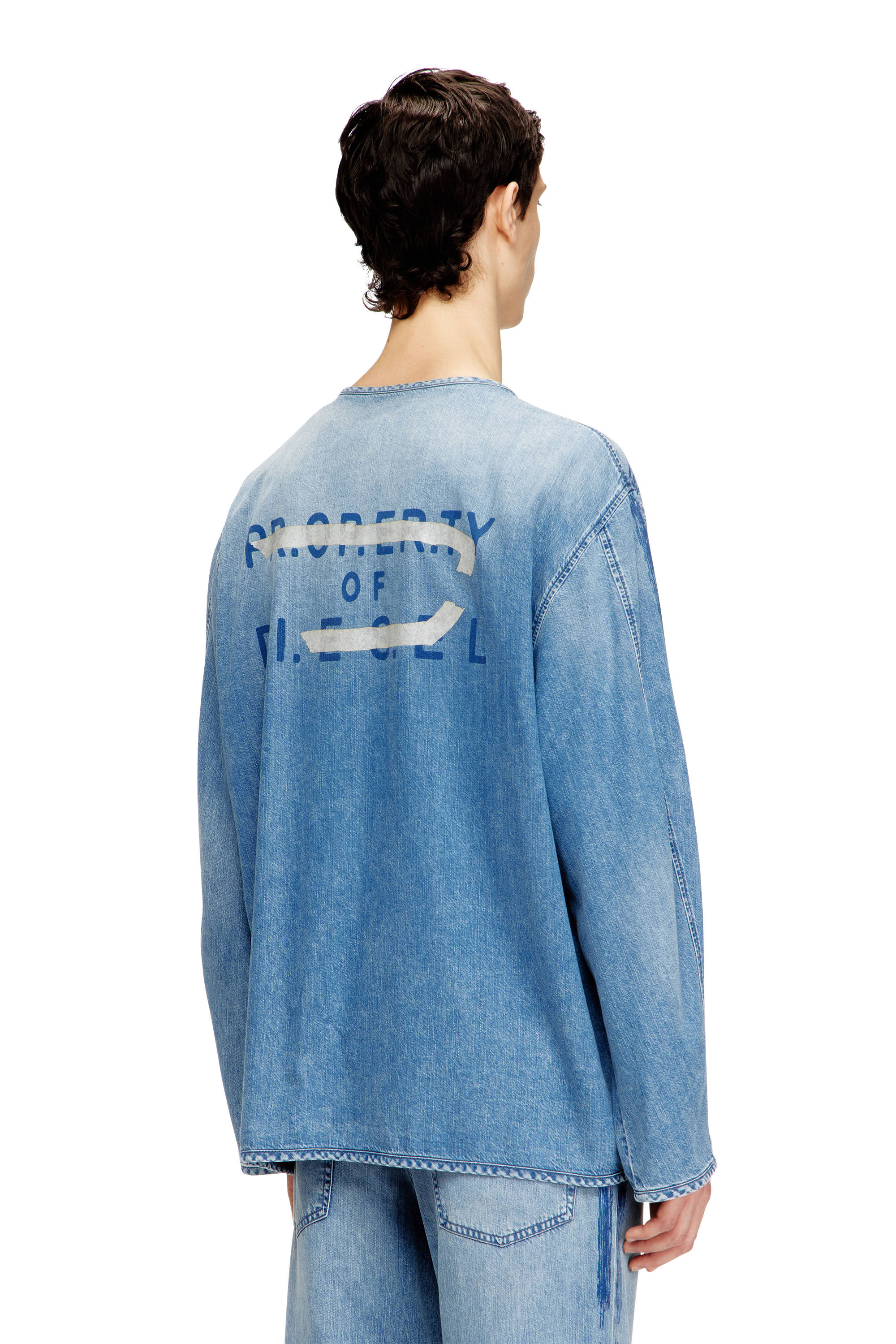 Diesel - D-CADI-S, Man's V-neck shirt in fluid denim with stripes in null - 4