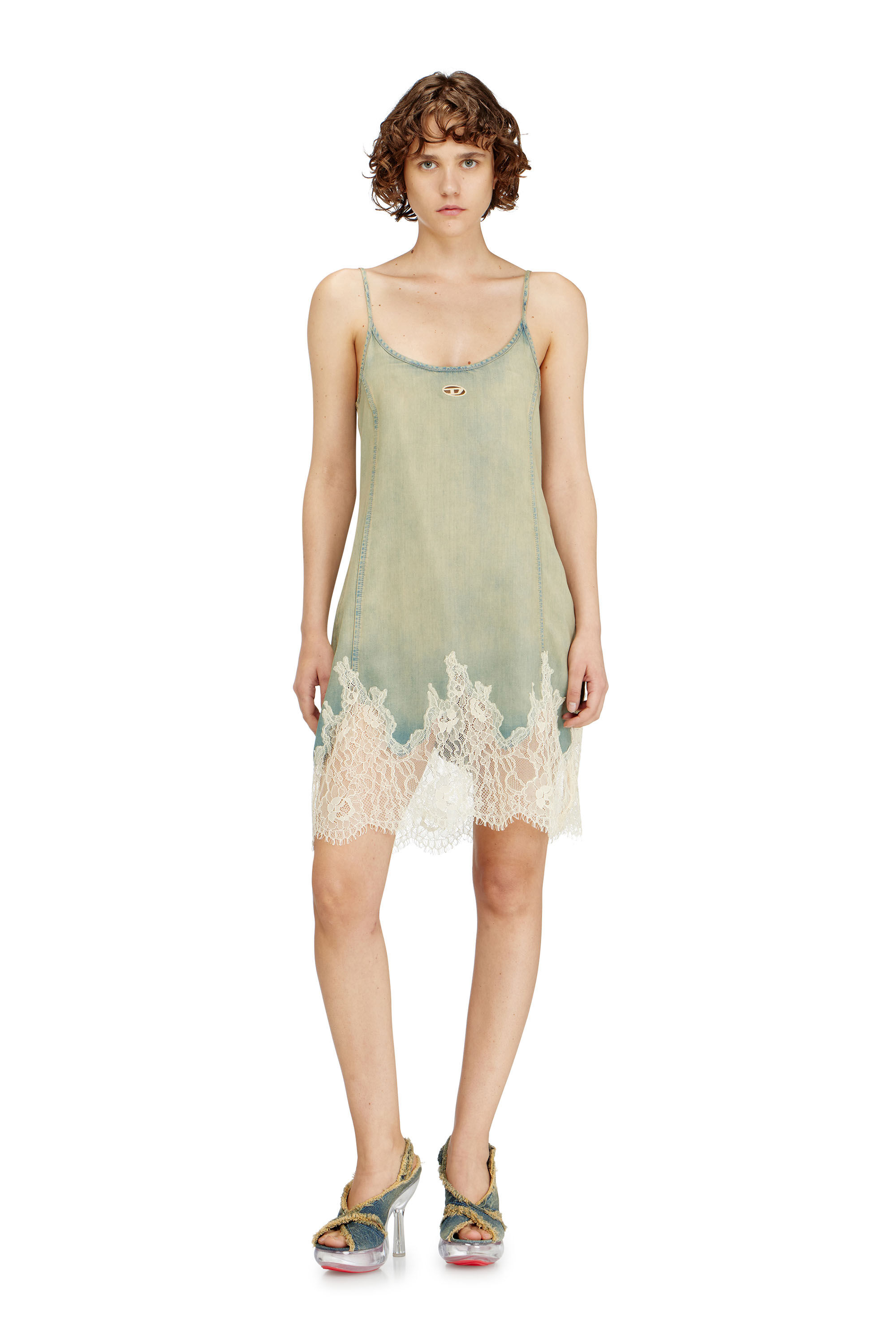 Diesel - DE-ODRY-S, Woman's Mini dress in lace denim in Blue/White - 3