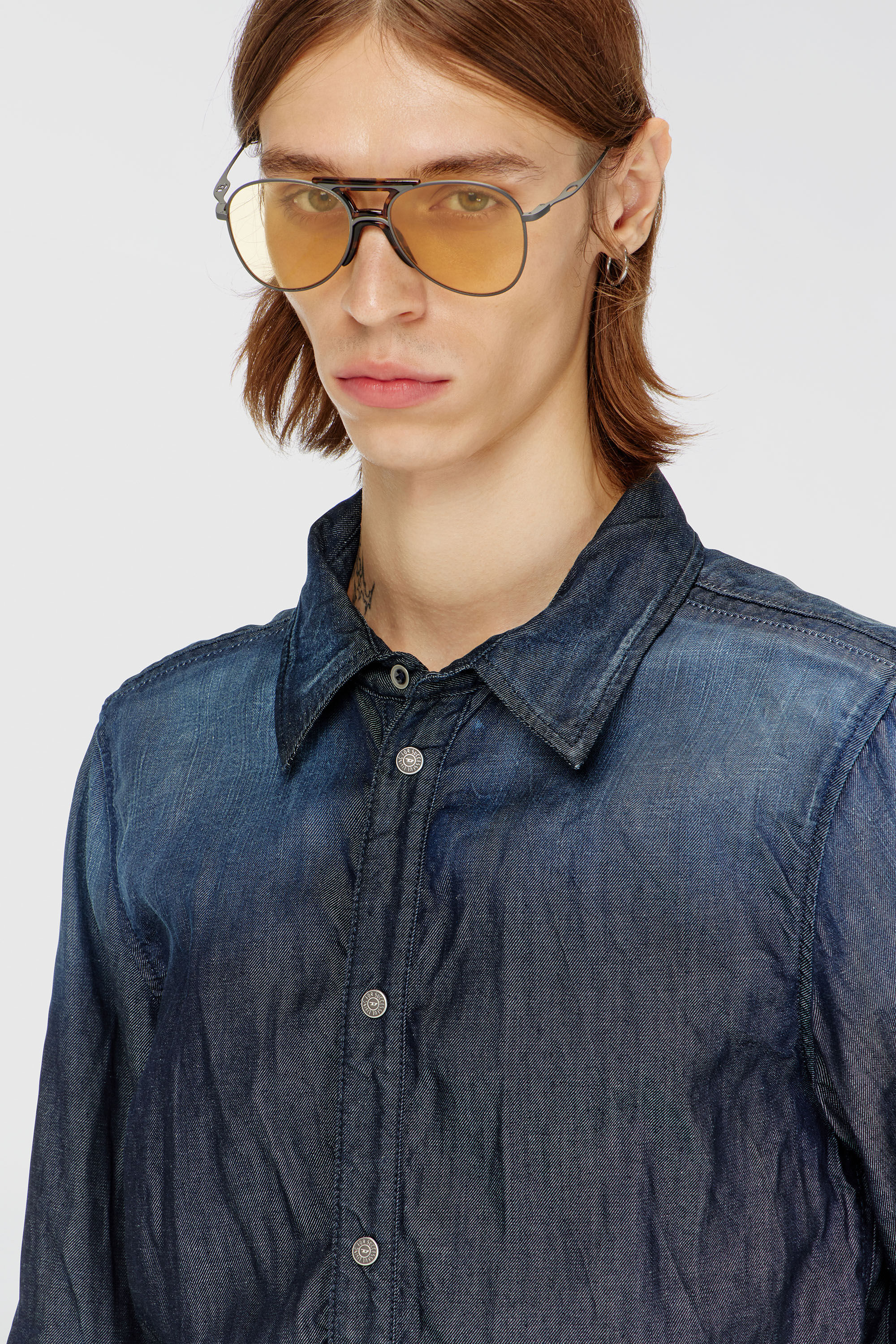 Diesel - D-SYNAR-FSJ1, Man's Shirt in creased denim in Dark Blue - 5