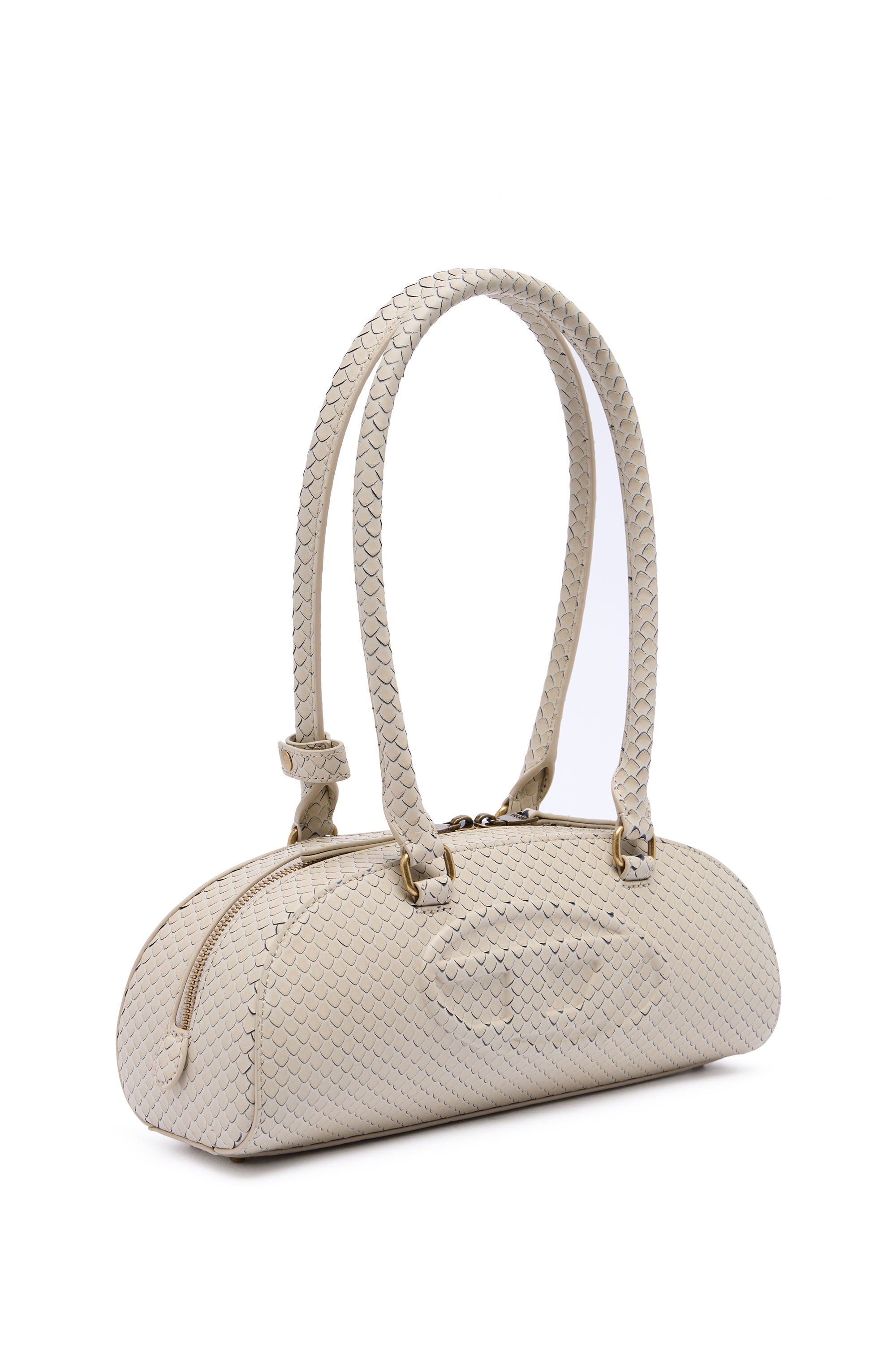 Diesel - 1DR DOME SHOULDER EW, Woman's 1DR Dome-Elongated bowling bag in snake-effect leather in Beige - 6