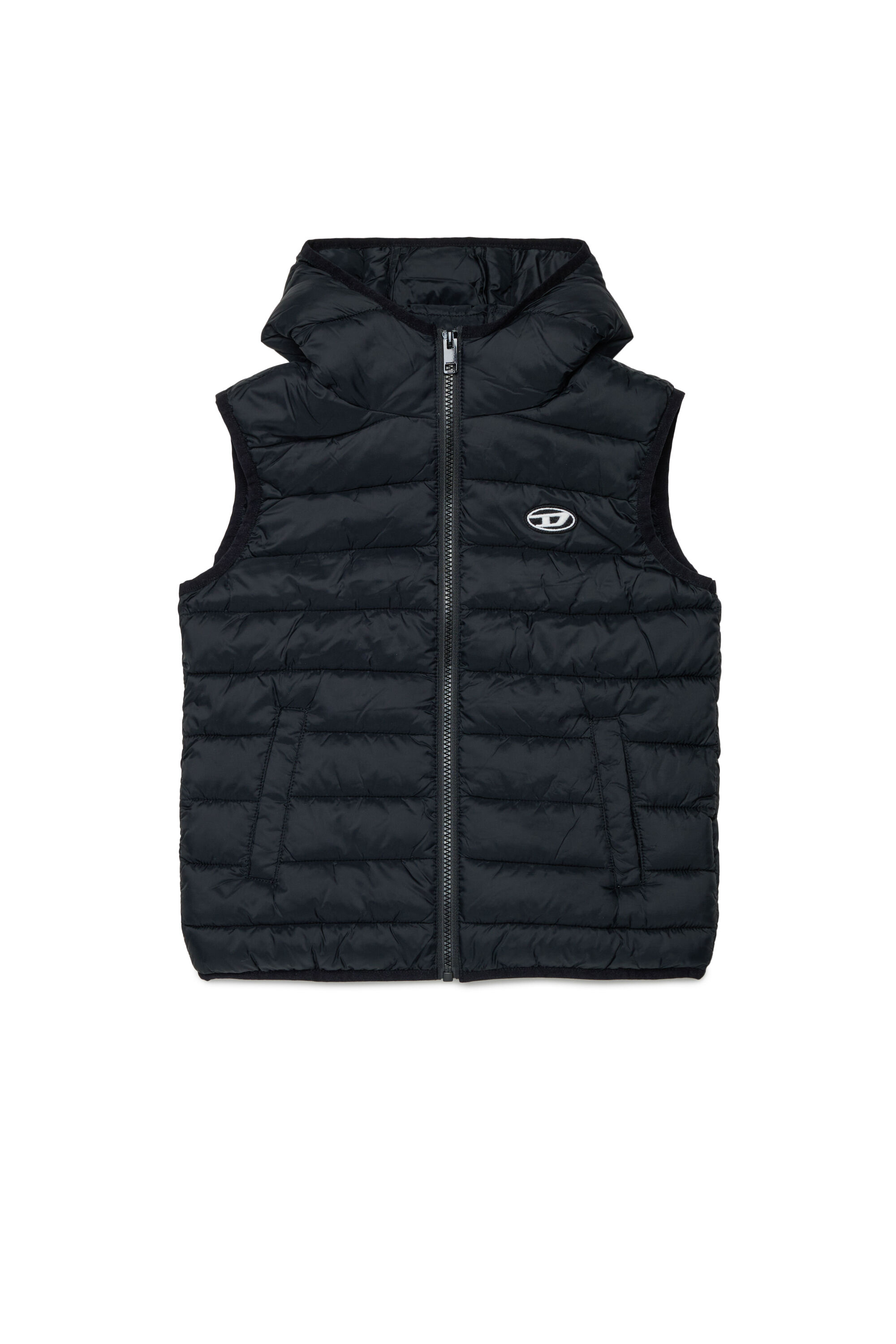 Diesel - JTEMPLY, Unisex's Nylon padded vest with hood in Black - 1