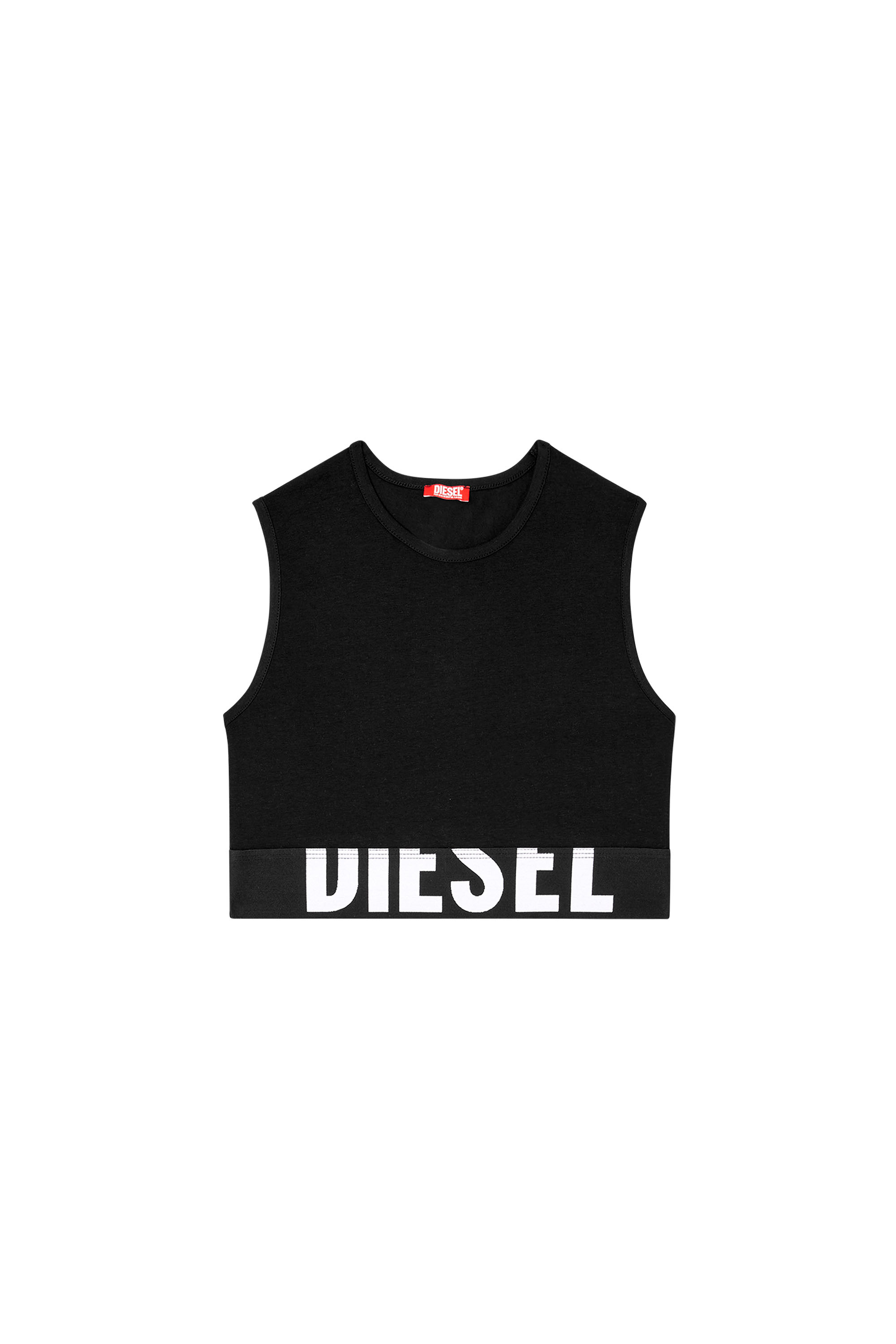 Diesel - ADA-D-POP, Woman's Cropped tank top with cut-off logo in Black - 2