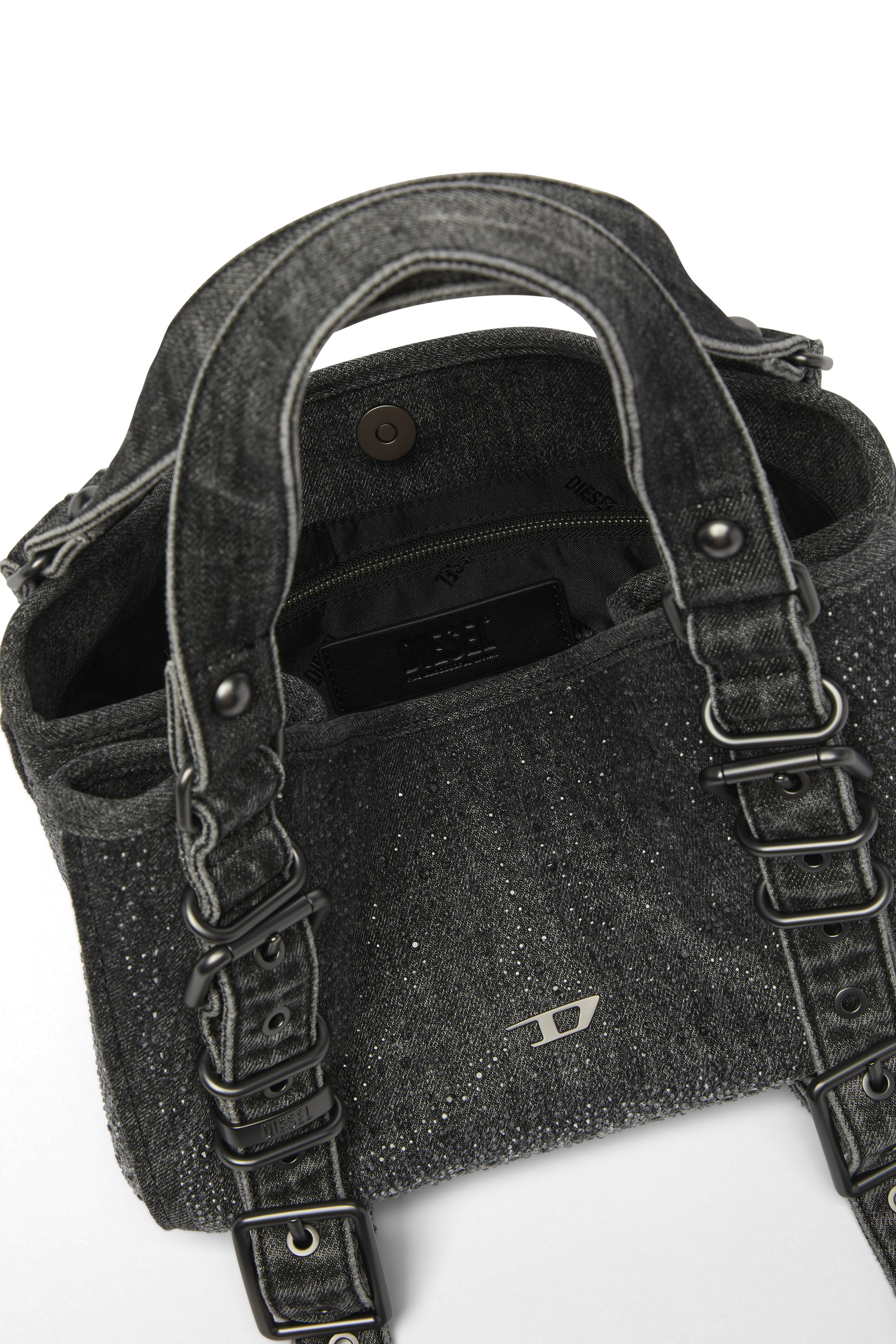 Diesel - D-ONE TOPHANDLE S, Woman's D-One-Small top-handle bag in crystal solarised denim in Black - 5