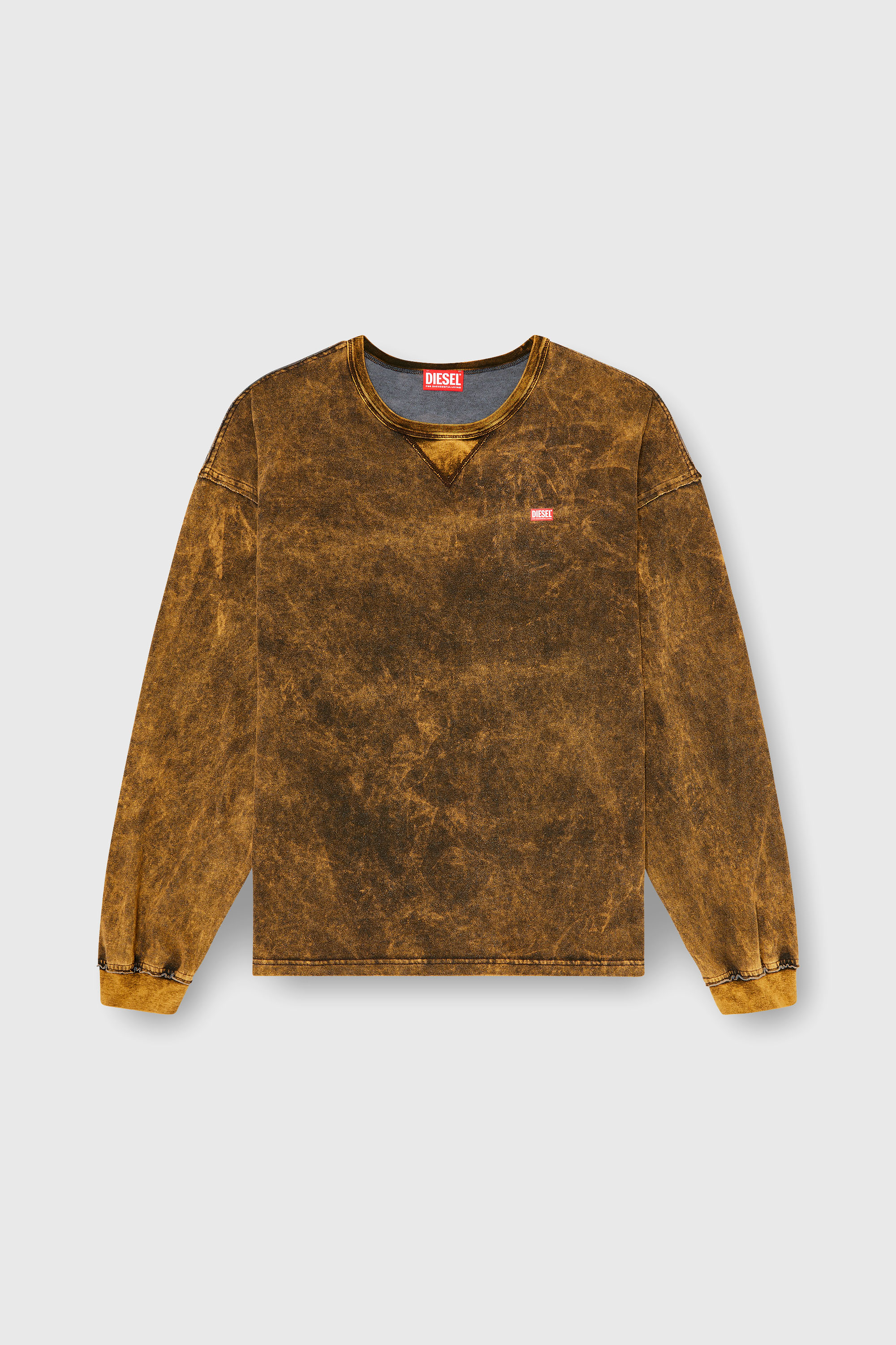 Diesel - T-BOXT-LS-RAW, Man's Acid-wash long-sleeve T-shirt with frayed details in Brown - 1