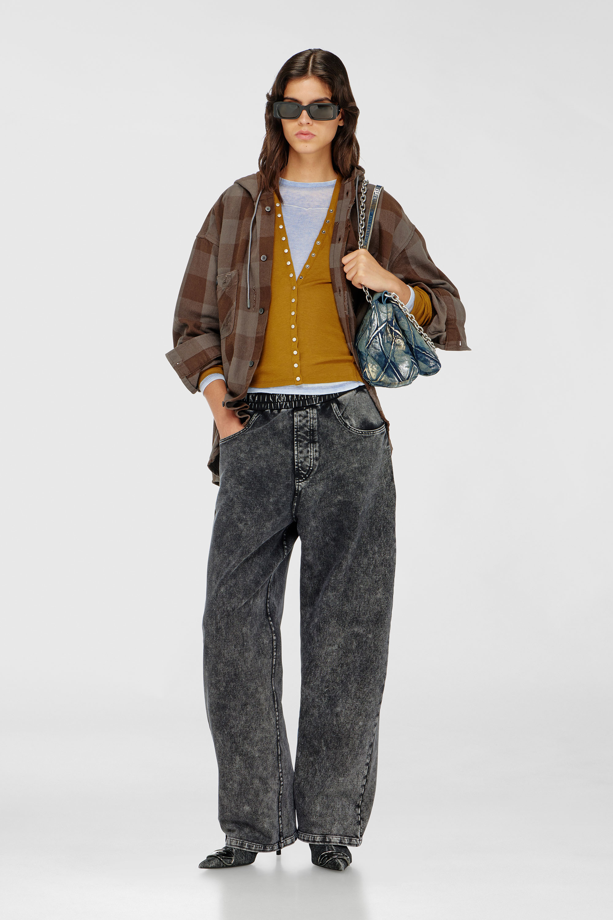 Diesel - P-STUKY, Woman's Sweatpants with denim effect in Dark grey - 1