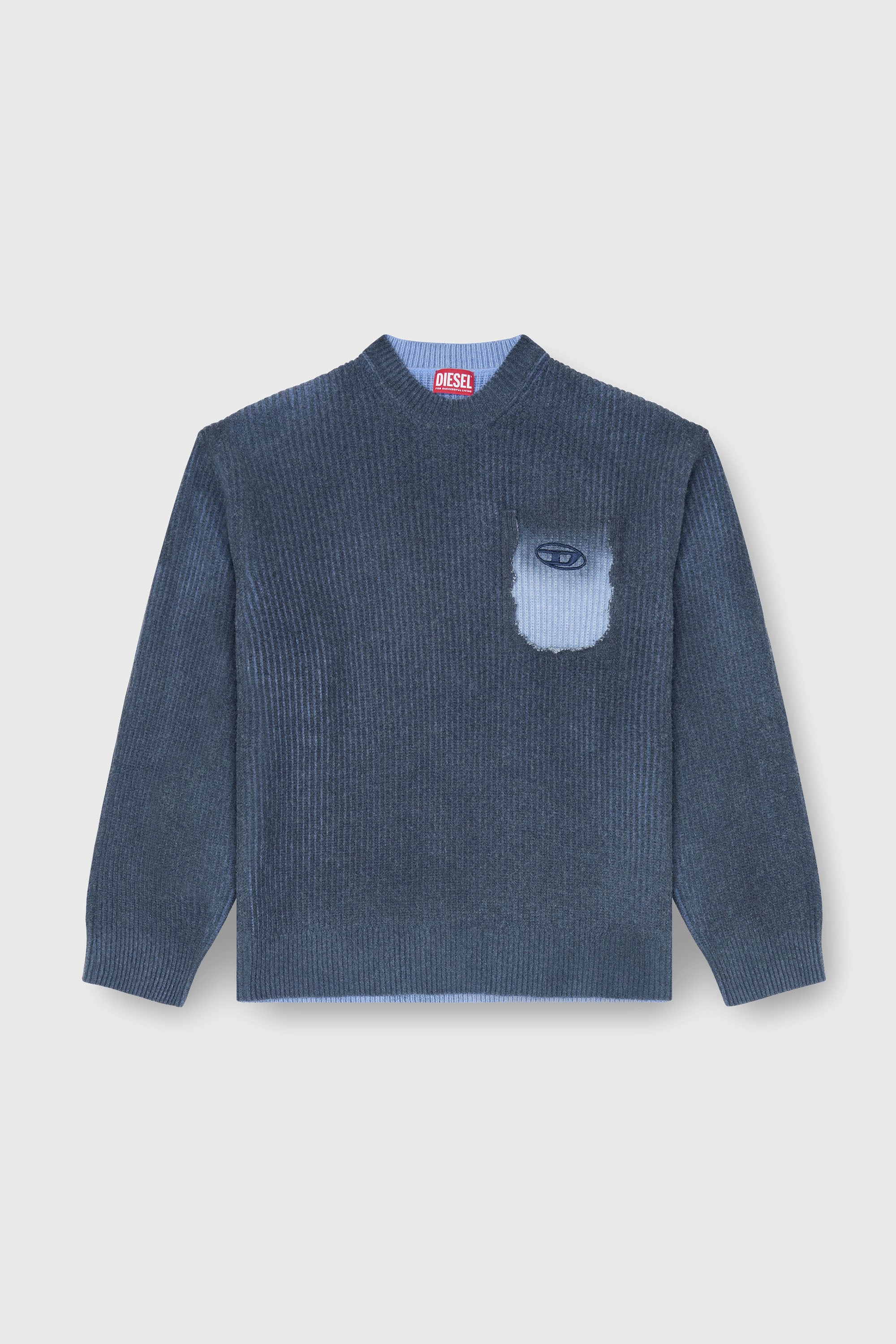 Diesel - K-PICKLER, Man's Wool-blend jumper with mock pocket in Dark Blue - 1