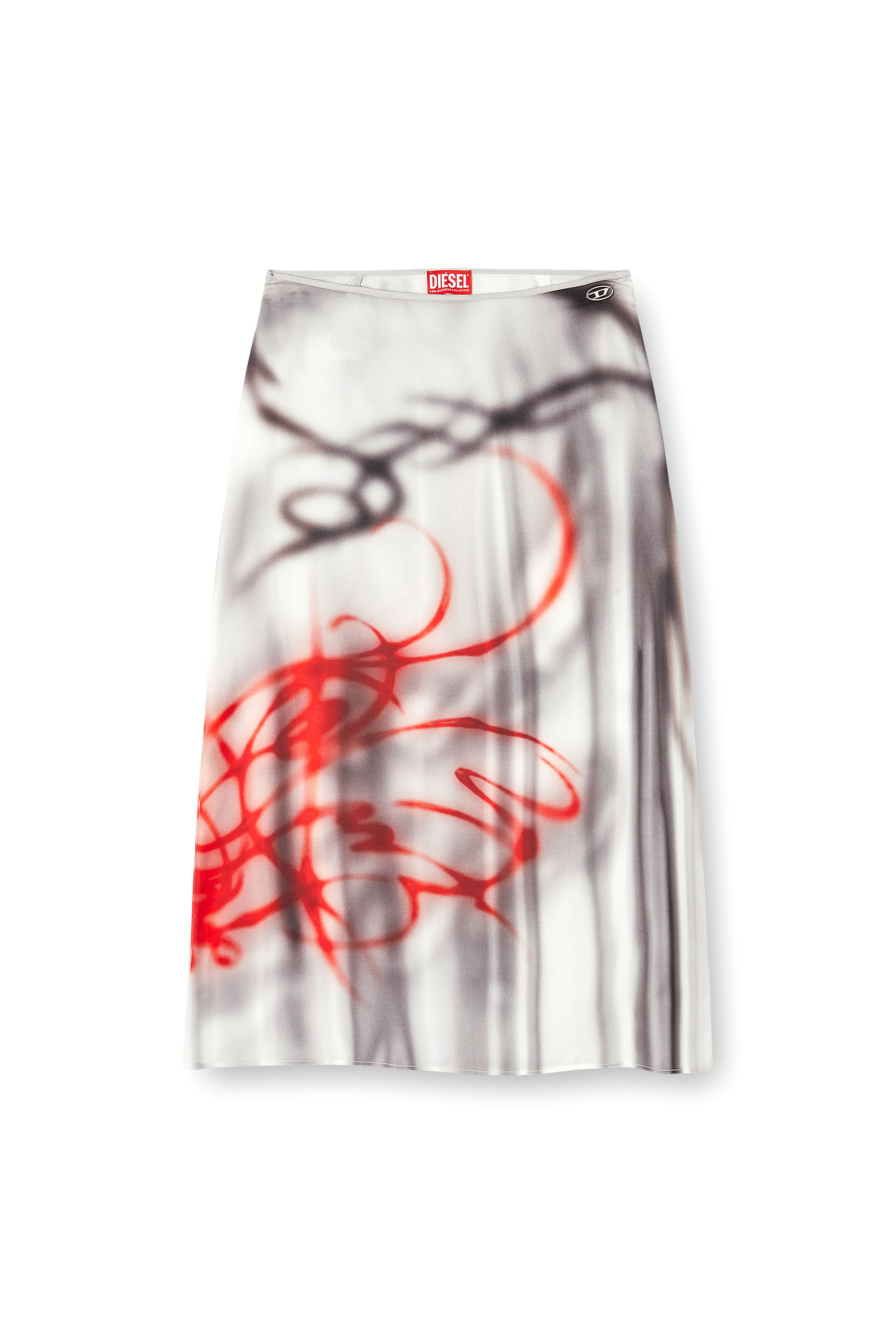 Diesel - O-RCHID-S1, Woman's Satin midi skirt with graffiti print in Grey - 3