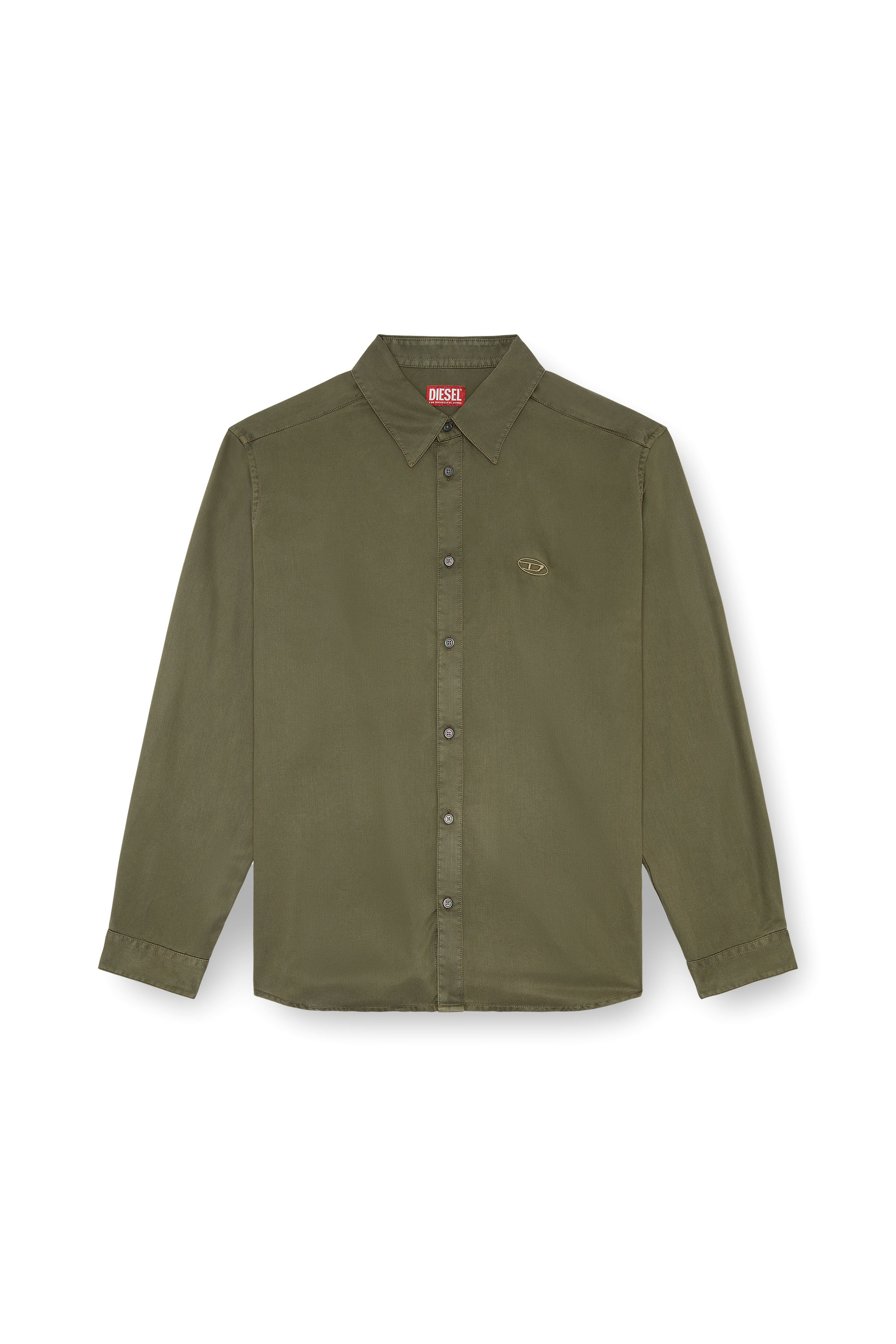 Diesel - S-SIMPLY-C, Man's Fluid shirt with logo embroidery in Olive Green - 3