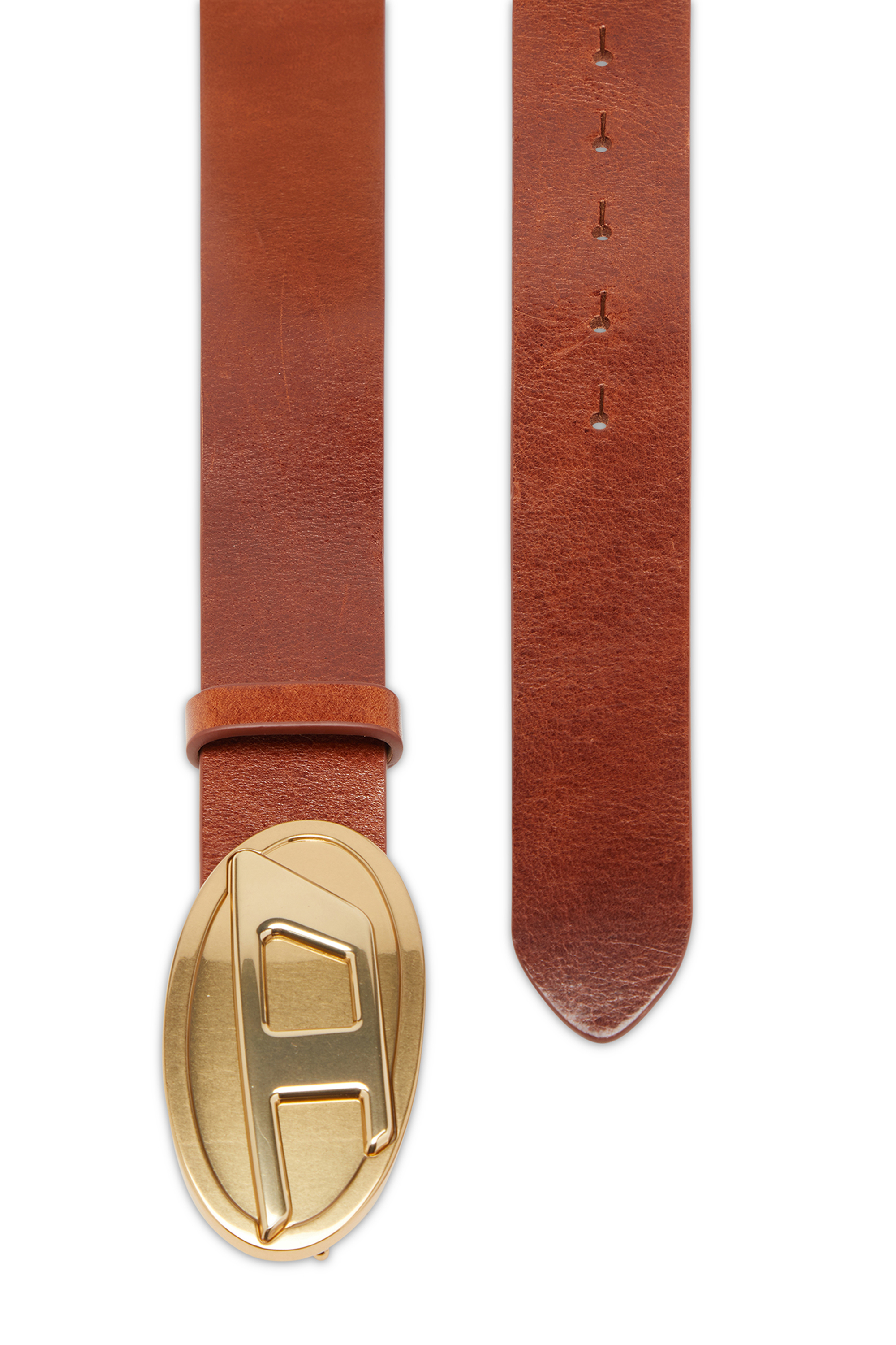 Diesel - B-1DR 2.0, Woman's 4 cm leather belt with Oval D plaque in Brown/Oro - 2
