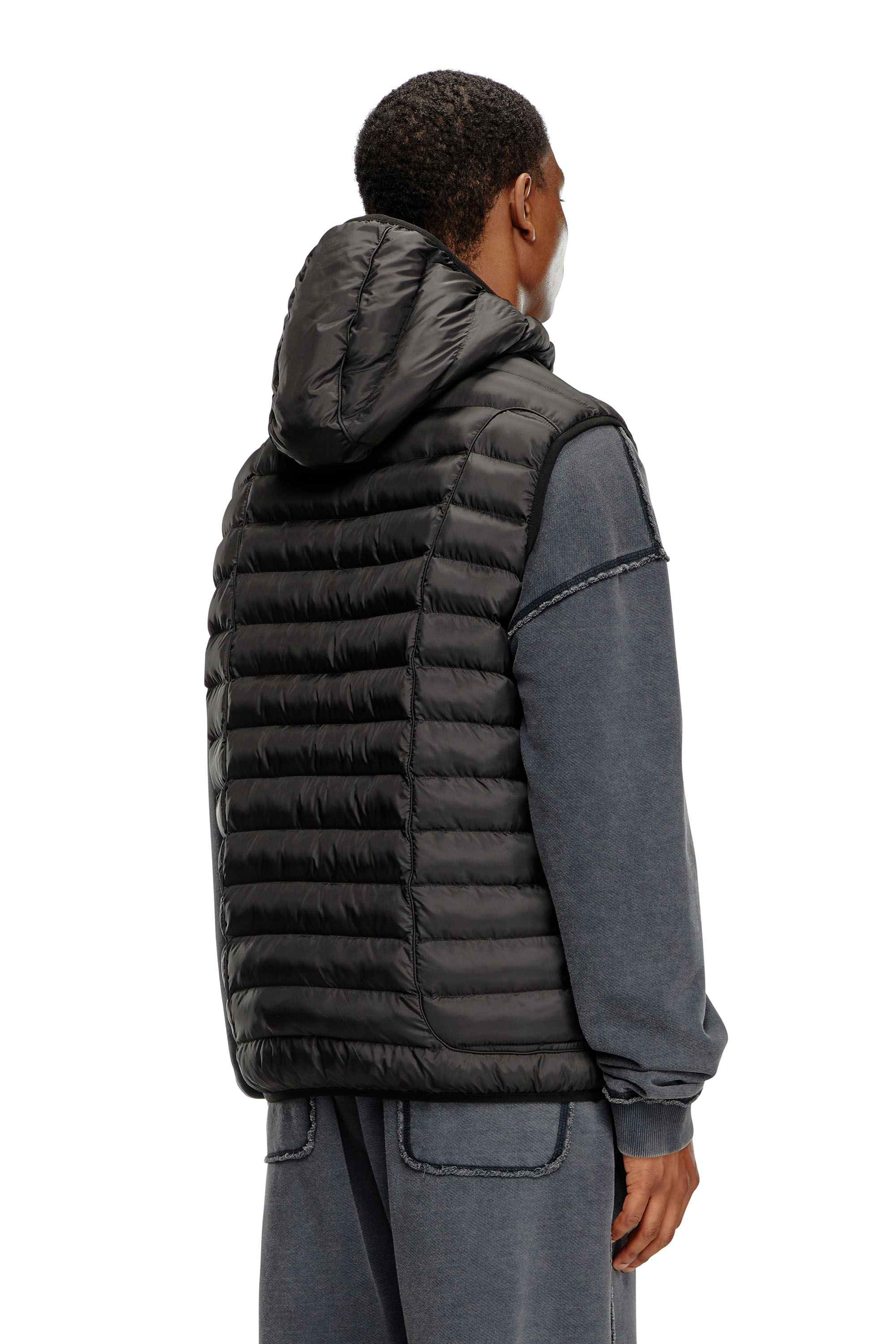 Diesel - W-TEMPLE, Man's Hooded puffer vest in light nylon in Black - 4