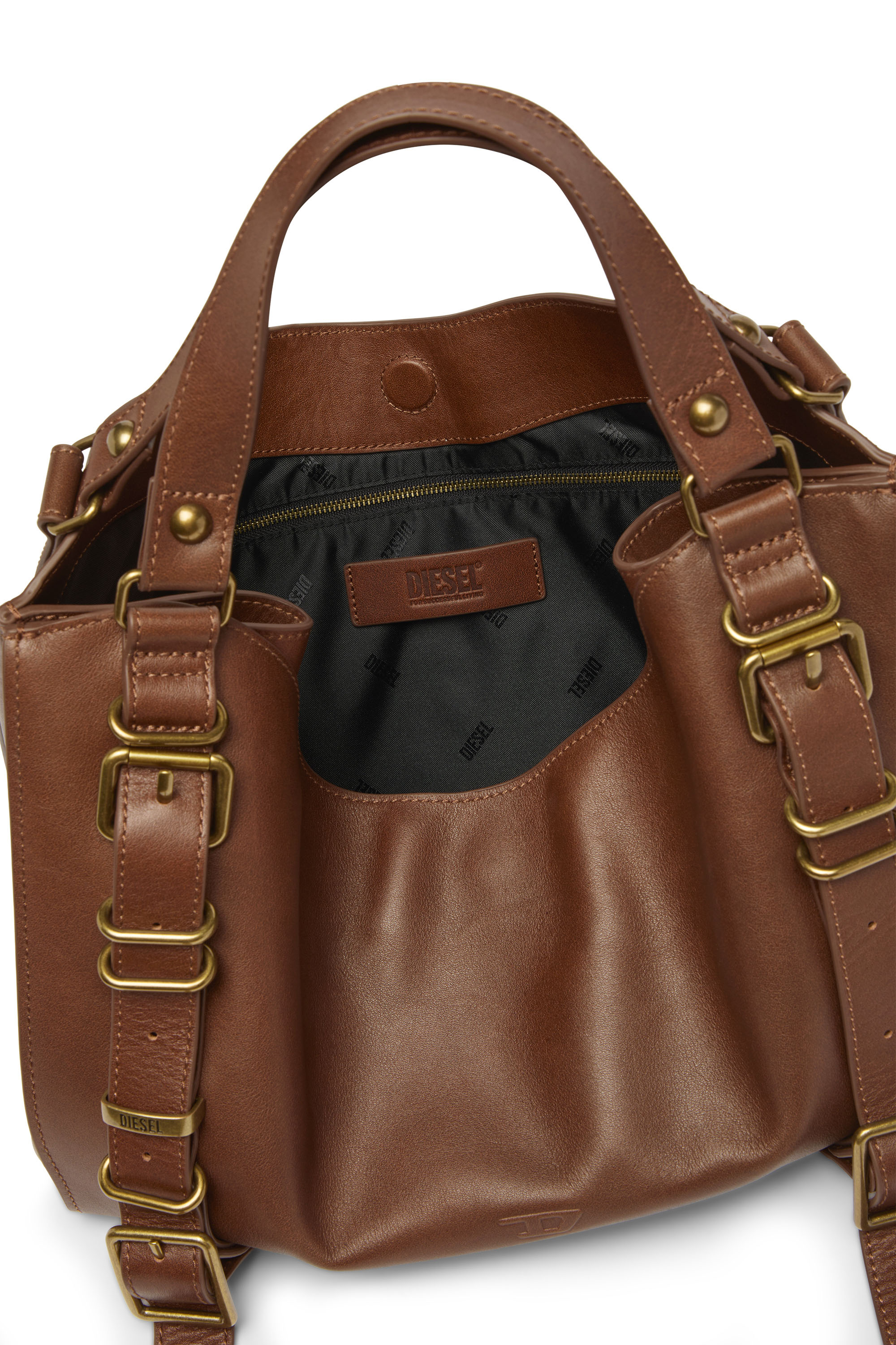 Diesel - D-ONE TOPHANDLE M, Unisex's D-One-Medium top-handle bag in treated leather in Brown - 5