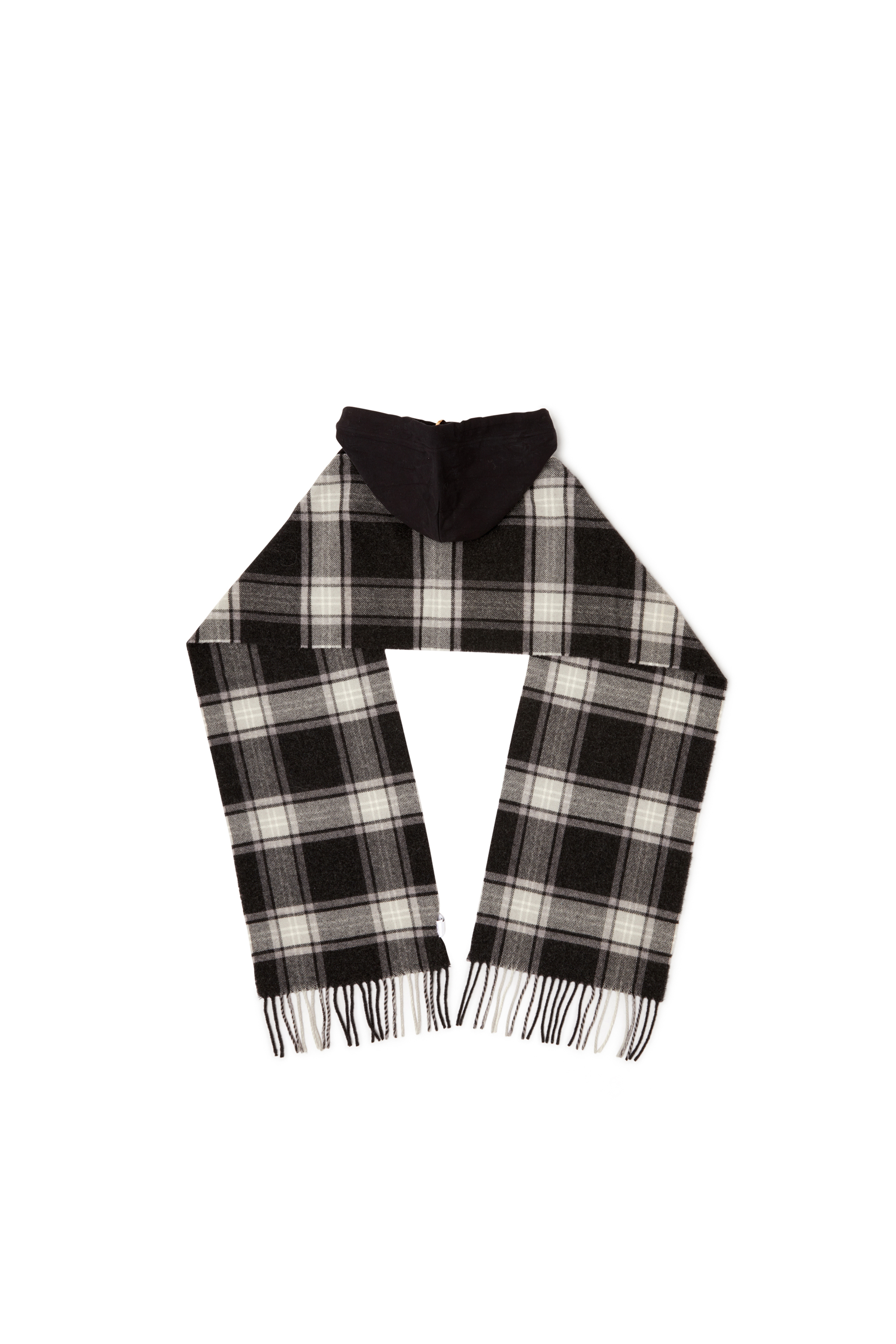 Diesel - S-CARHOOD, Man's Hooded wool-blend scarf with fringes in Black/White - 2