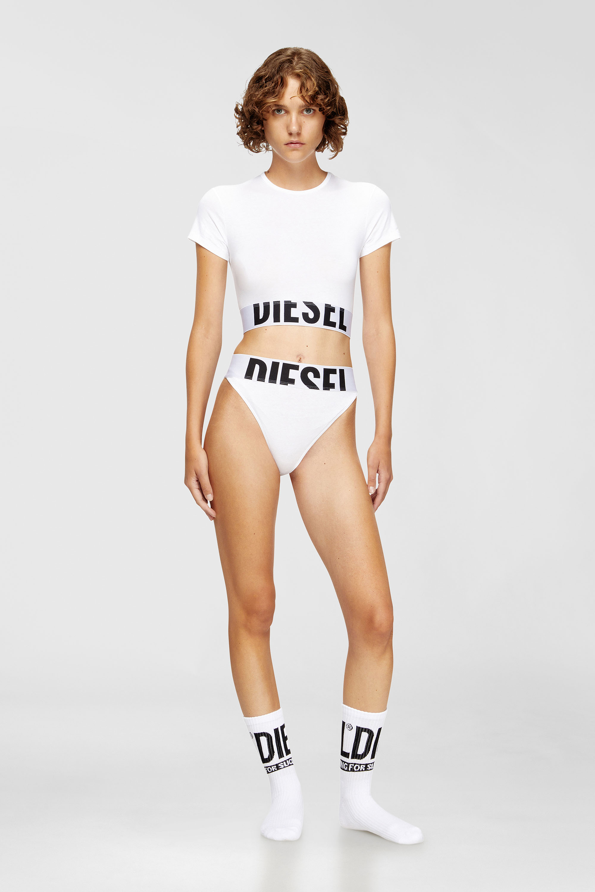 Diesel - UFTEE-SPORT-CROPPED-T-SHIRT, Woman's Sporty cropped top with logo band in White - 1