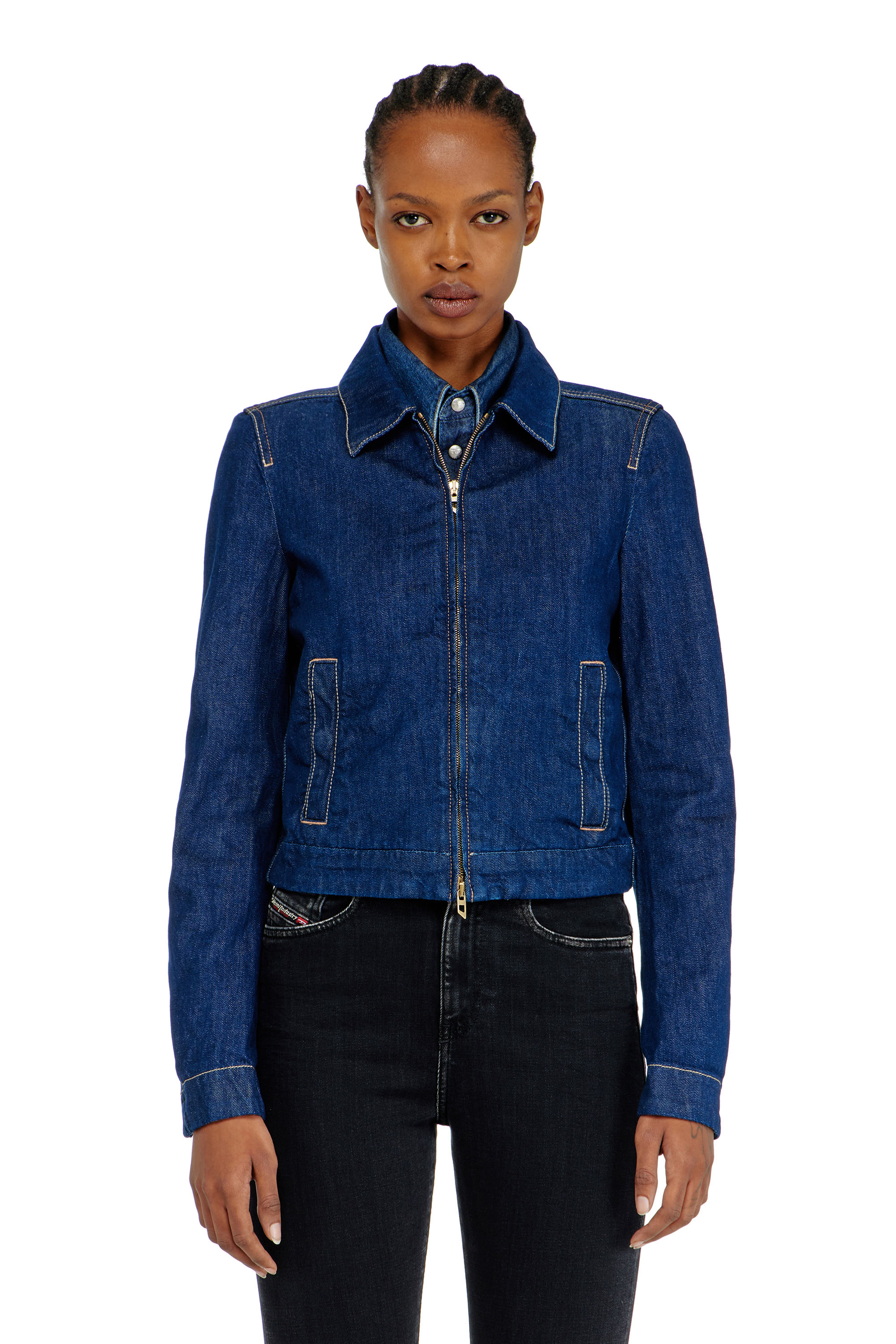 Diesel - DE-CORB, Woman's Coach jacket in rinse denim in Dark Blue - 2