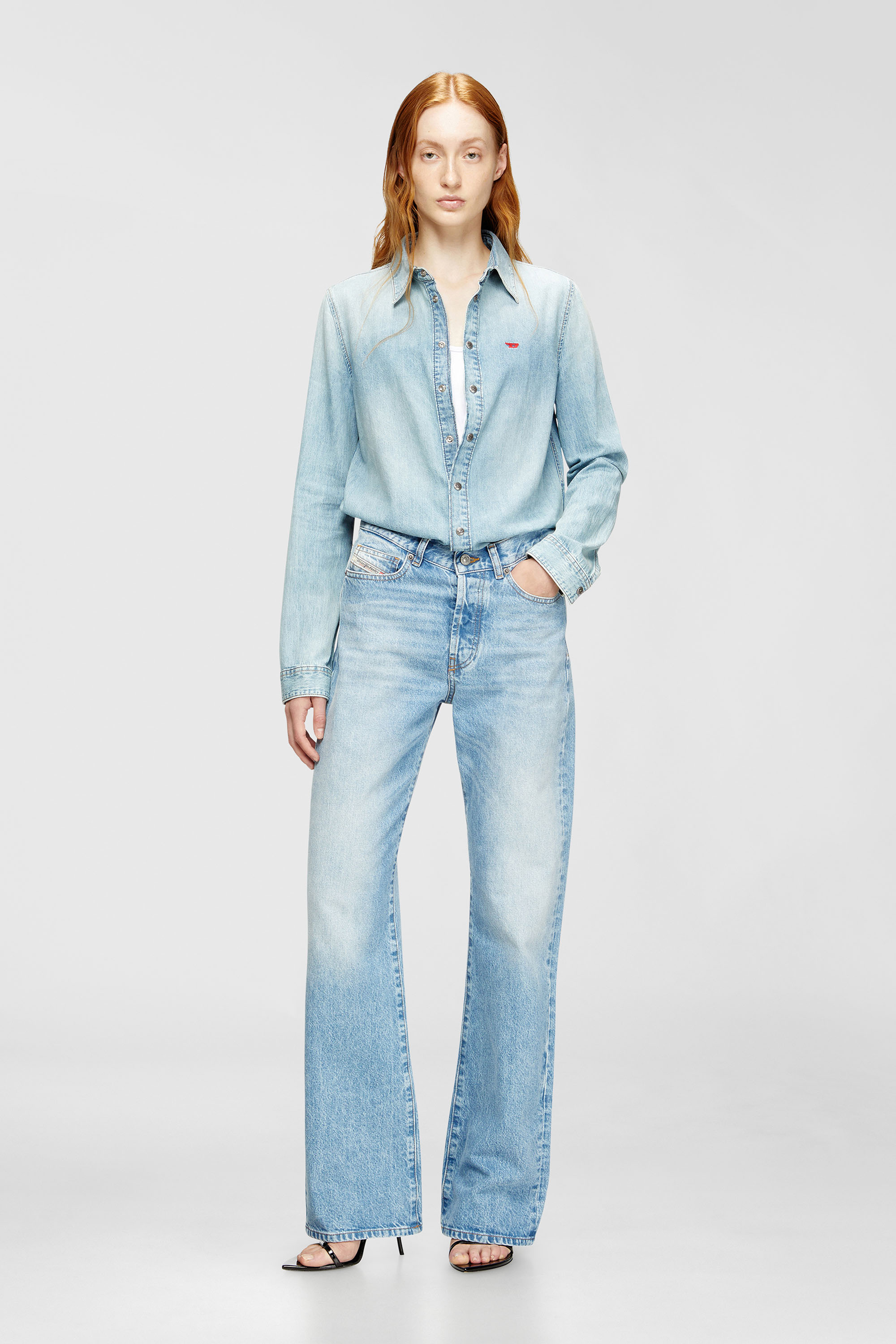 Diesel - DE-EAZY, Woman's Denim shirt with embroidered logo in Light Blue - 1