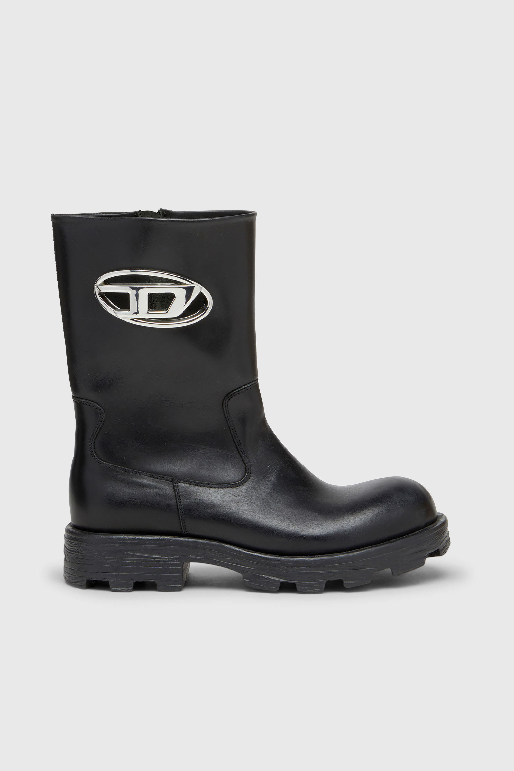 D-Hammer-Cut-out leather boots with logo hardware