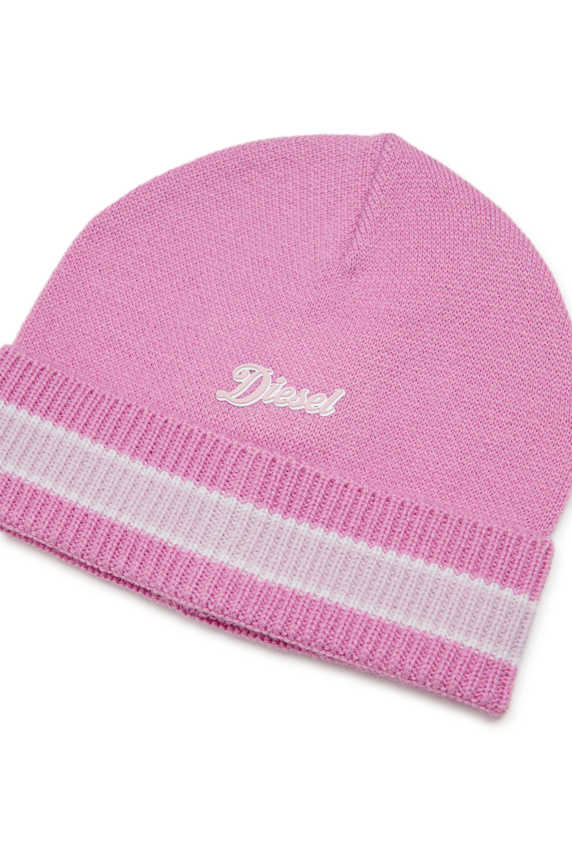 Diesel - FMOB, Unisex's Striped beanie in wool blend in Pink - 3