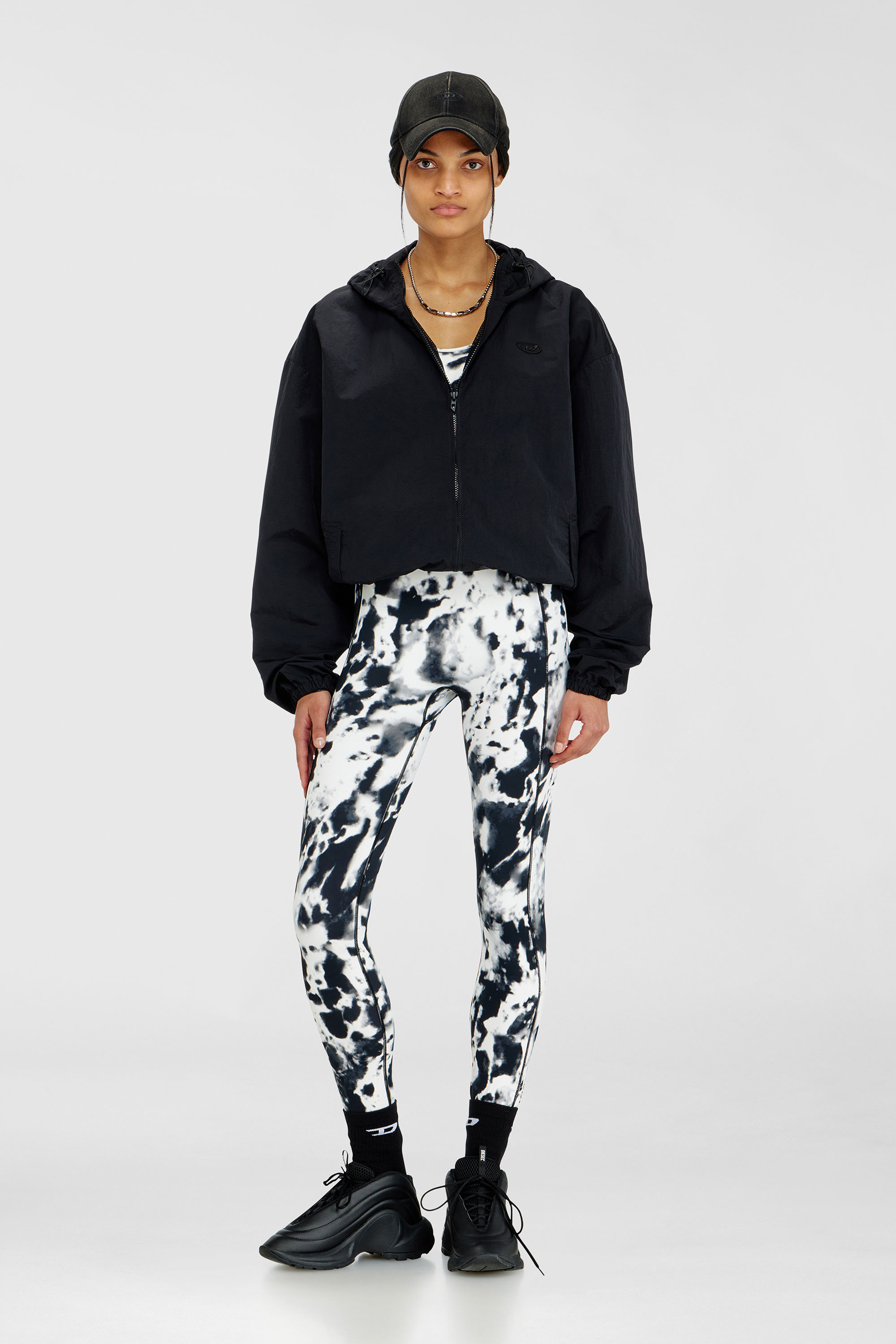 Diesel - ADELINE-D-POP, Woman's Leggings in printed microfibre in White/Black - 1