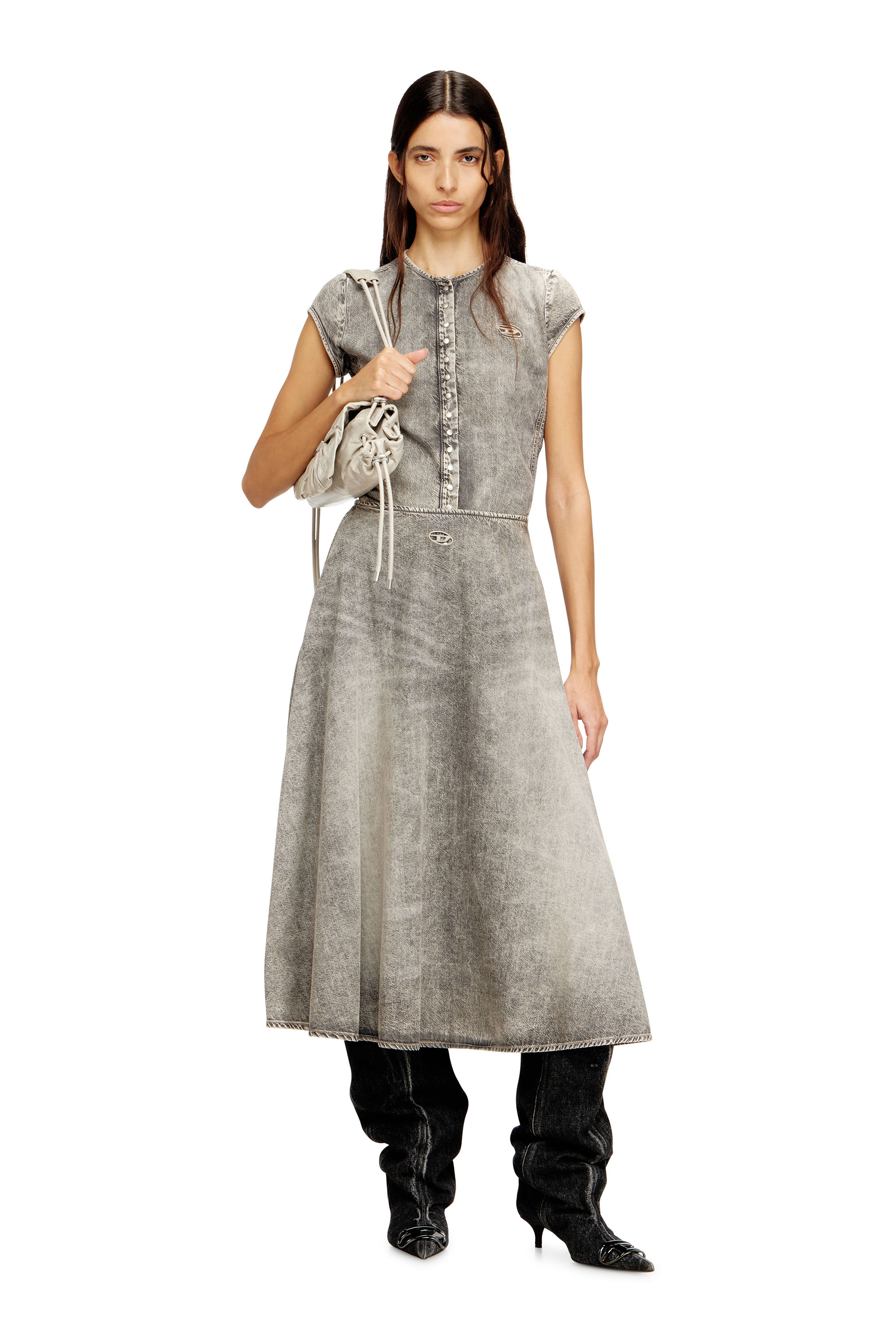 Diesel - DE-ROSET-S, Woman's Short-sleeve denim shirt with athletic stripes in null - 1