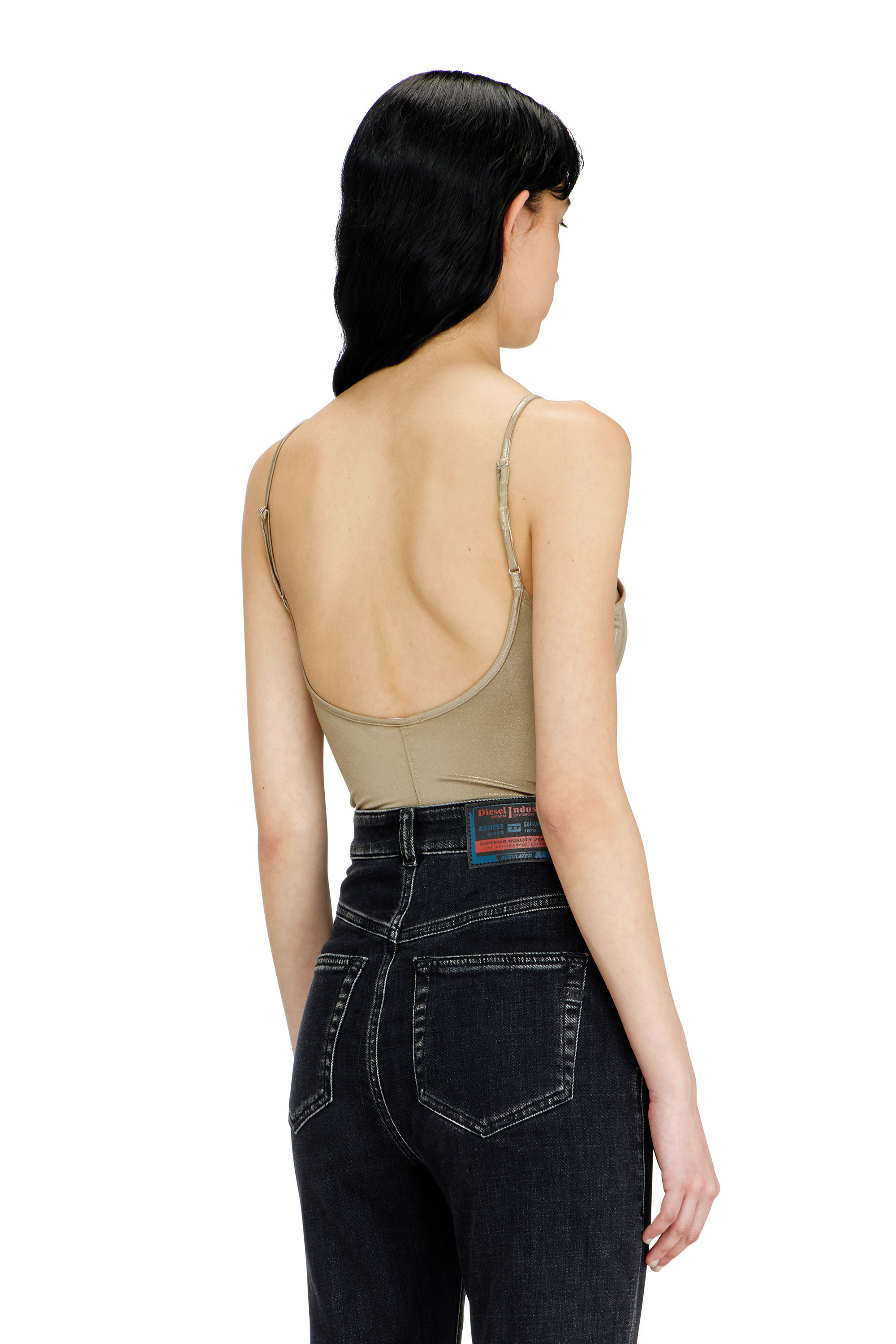 Diesel - T-IMYNY, Woman's Shiny jersey bodysuit with round neck in Beige - 3