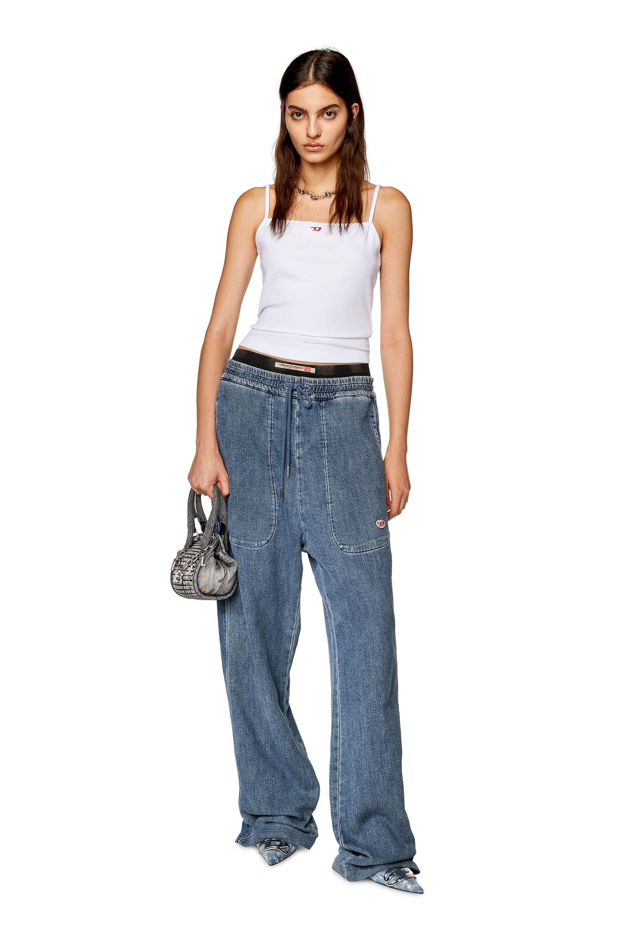 Diesel - T-HOP-D, Woman's Cami top with embroidered D patch in White - 1