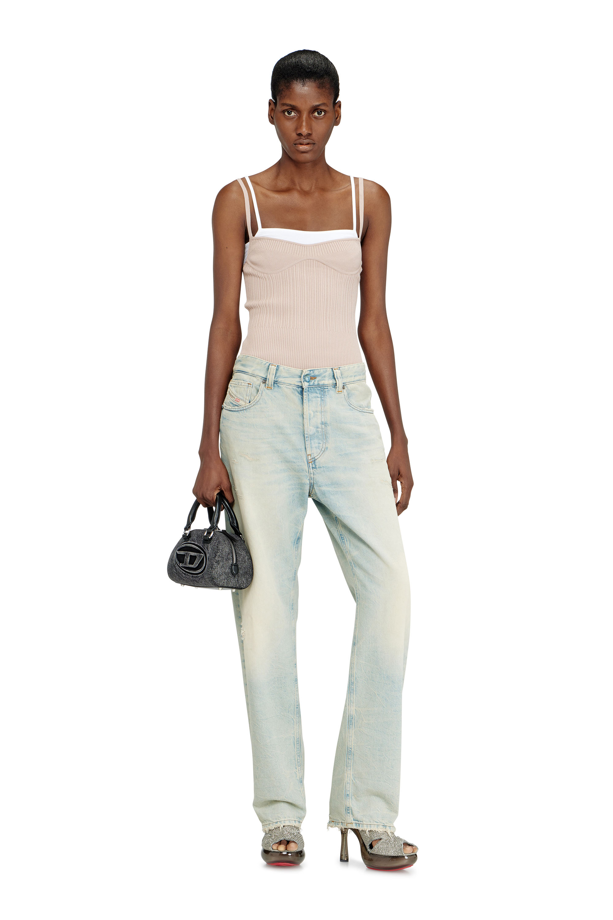 Diesel - M-ZARRINA, Woman's Layered cami top in ribbed knit in Pink - 2