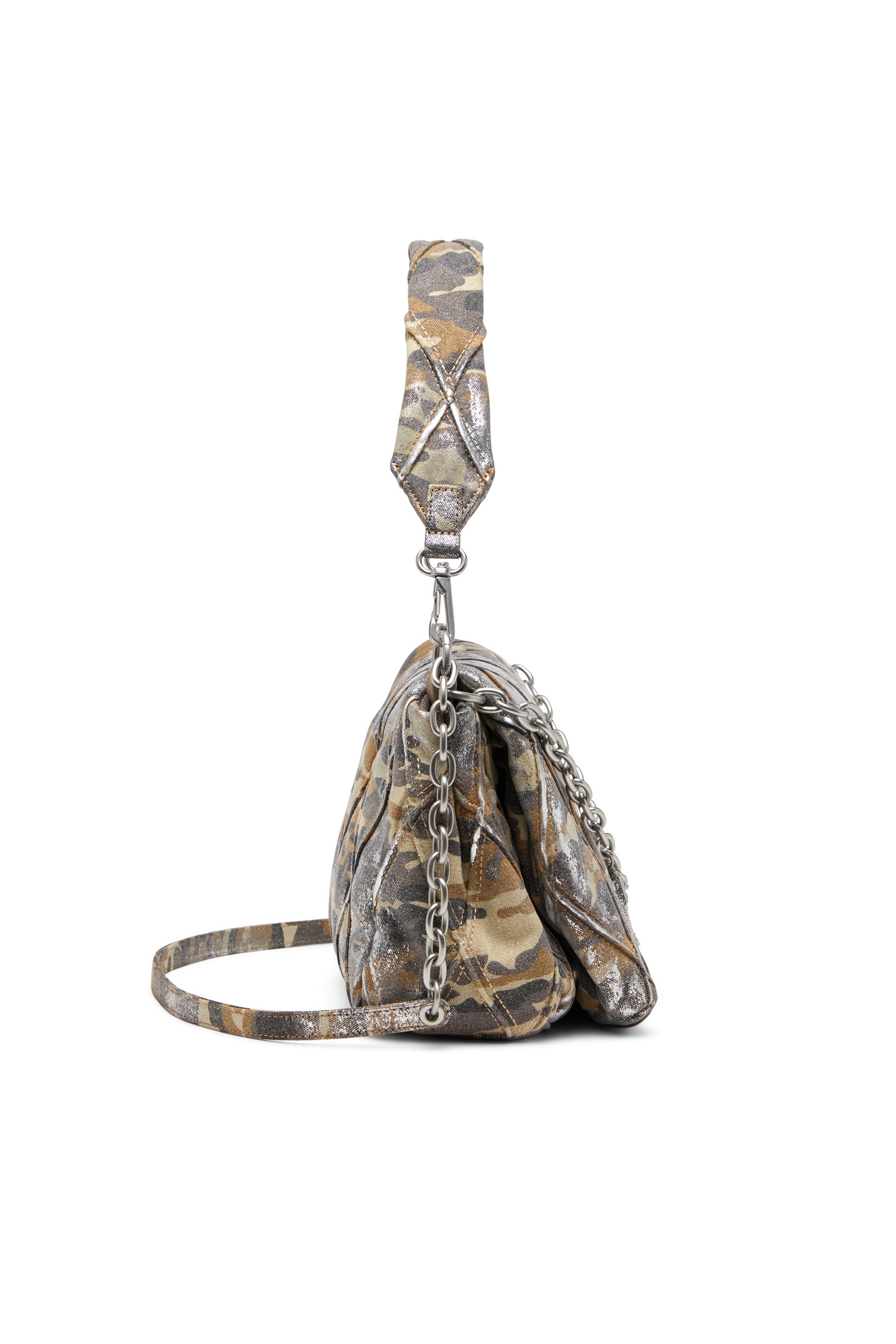 Diesel - CHARM-D SHOULDER M, Woman's Charm-D M-Shoulder bag in metallic camo canvas in Multicolor/Brown - 4