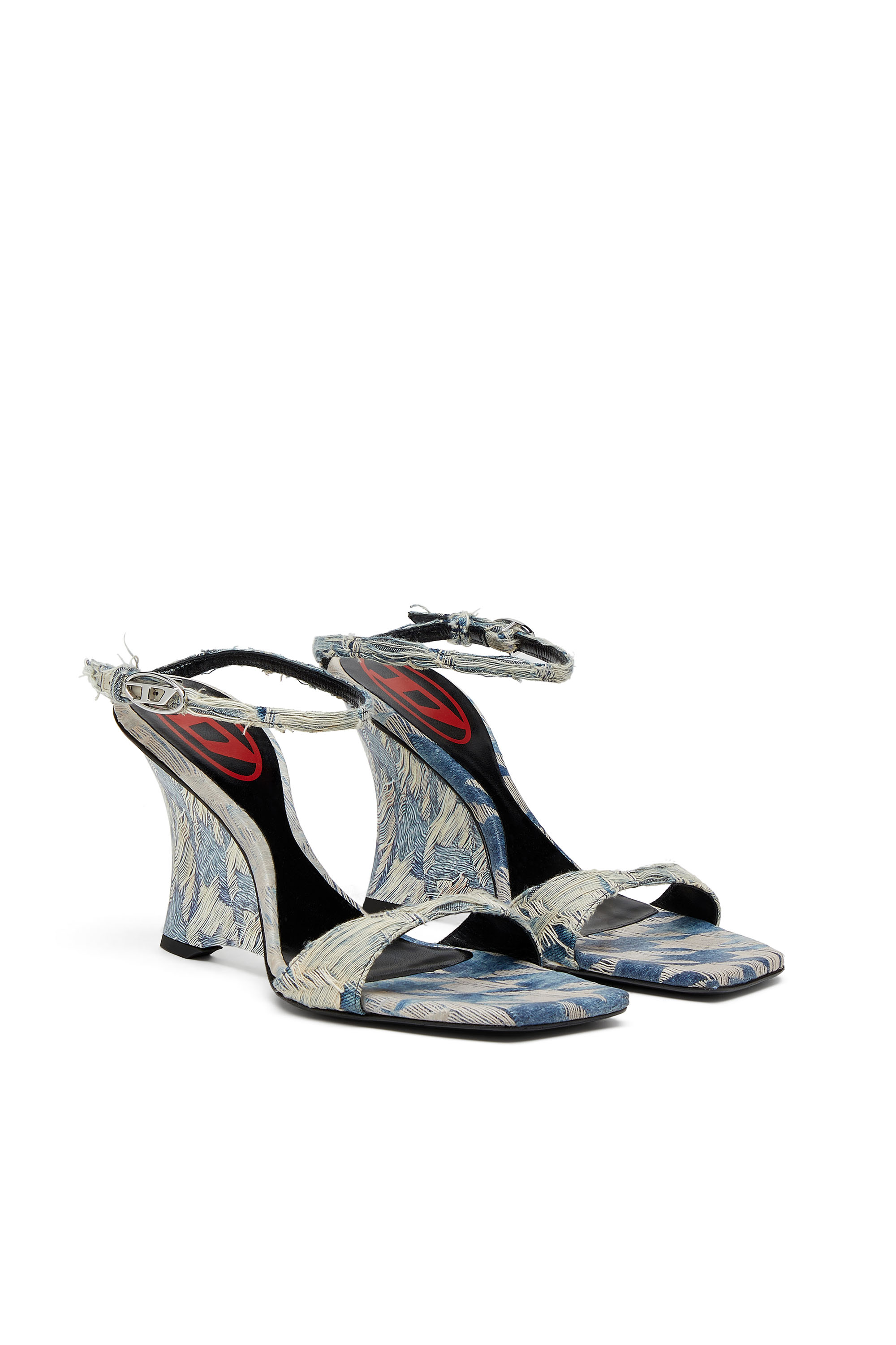 Diesel - D-AMBER SANDAL WEDGE, Woman's D-Amber-Wedge sandals in jacquard denim in Light Blue - 2