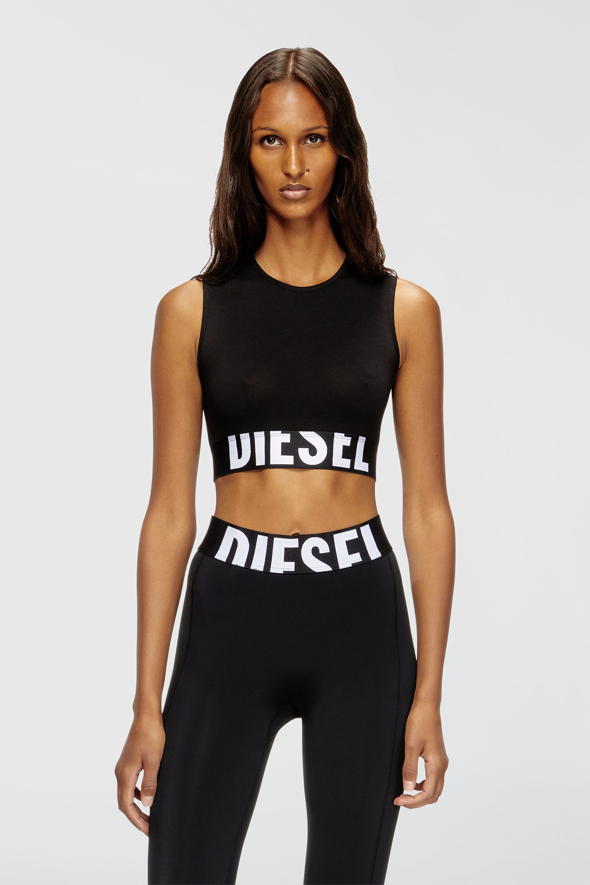 Diesel - ADA-D-POP, Woman's Cropped tank top with cut-off logo in Black - 1