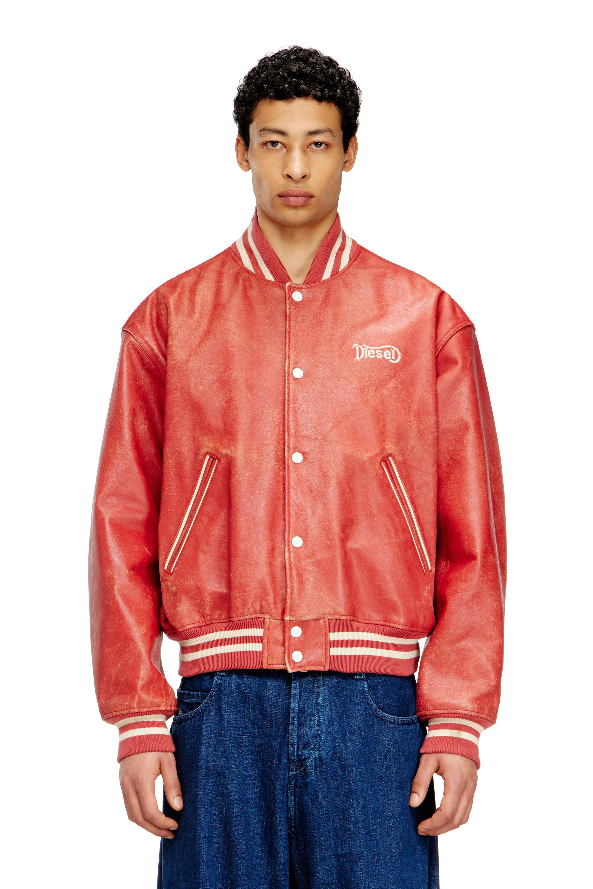 Diesel - L-DIFORDI-20TH, Unisex's Leather bomber jacket with Diesel logo in Red - 2