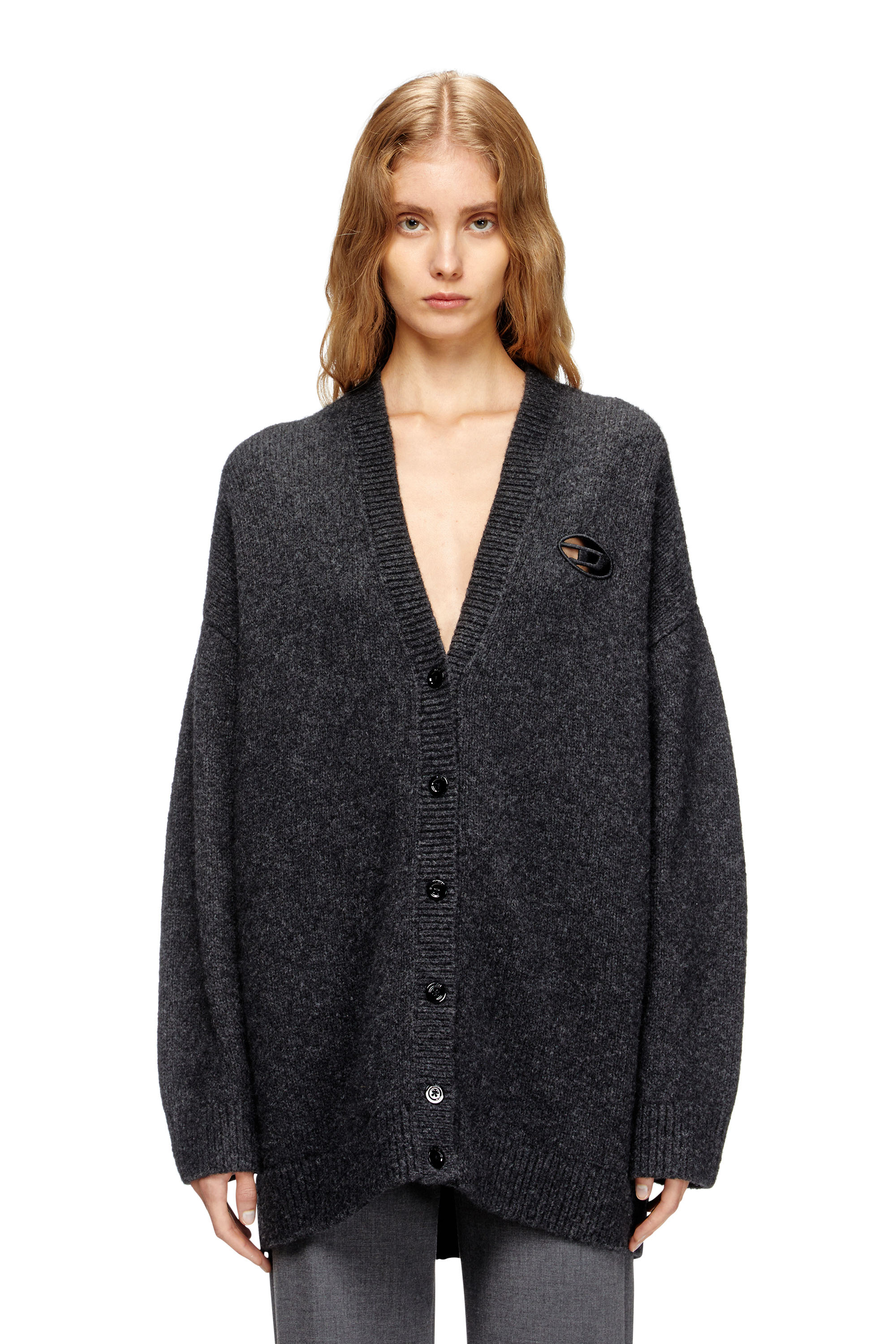 Diesel - M-AREELA, Woman's Cardigan in wool and alpaca blend in Black/Grey - 1