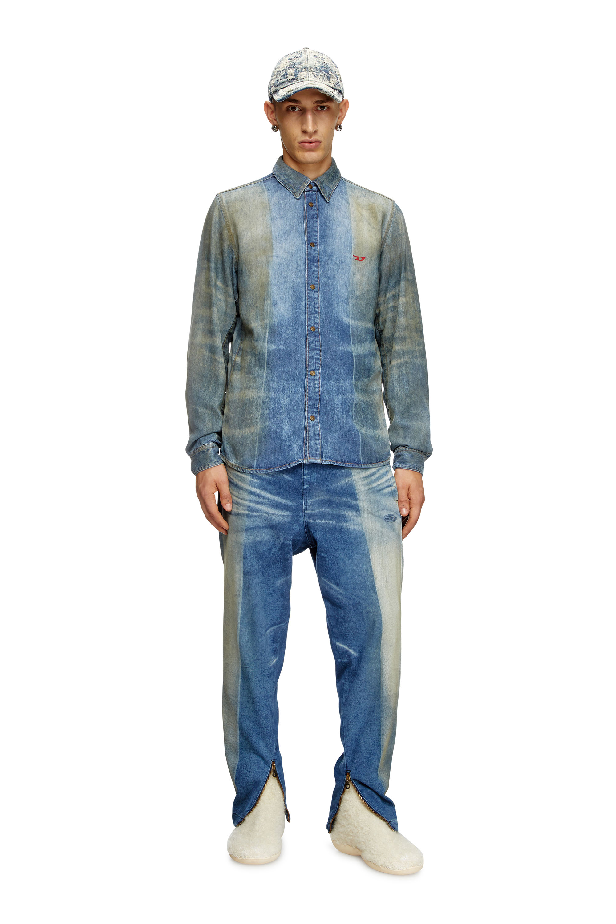 Diesel - D-FITTY-FSF, Man's Denim shirt with solarised folds in Medium blue - 2