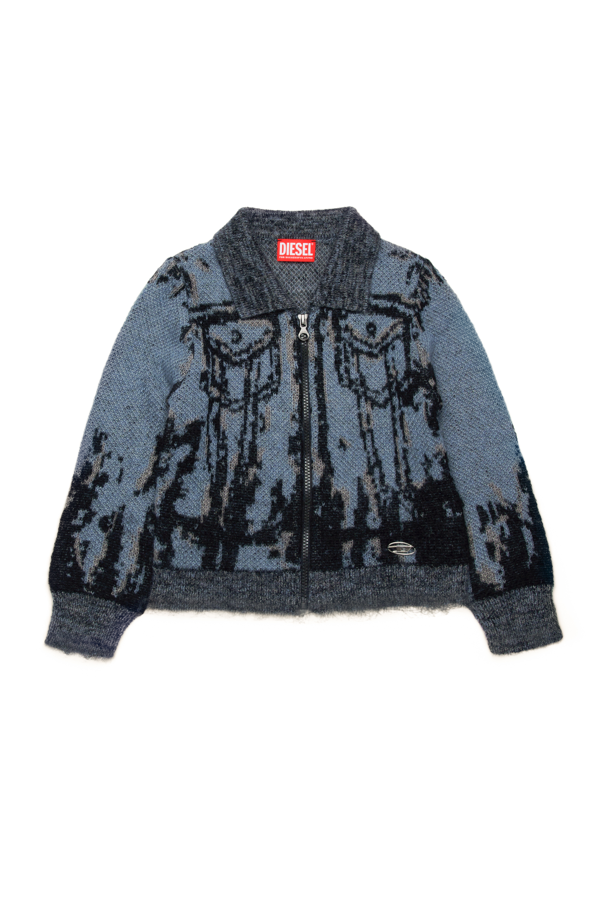 Diesel - KMTAPHOS, Woman's Zip-up cardigan with trompe l'oeil effect in Blue/Black - 1