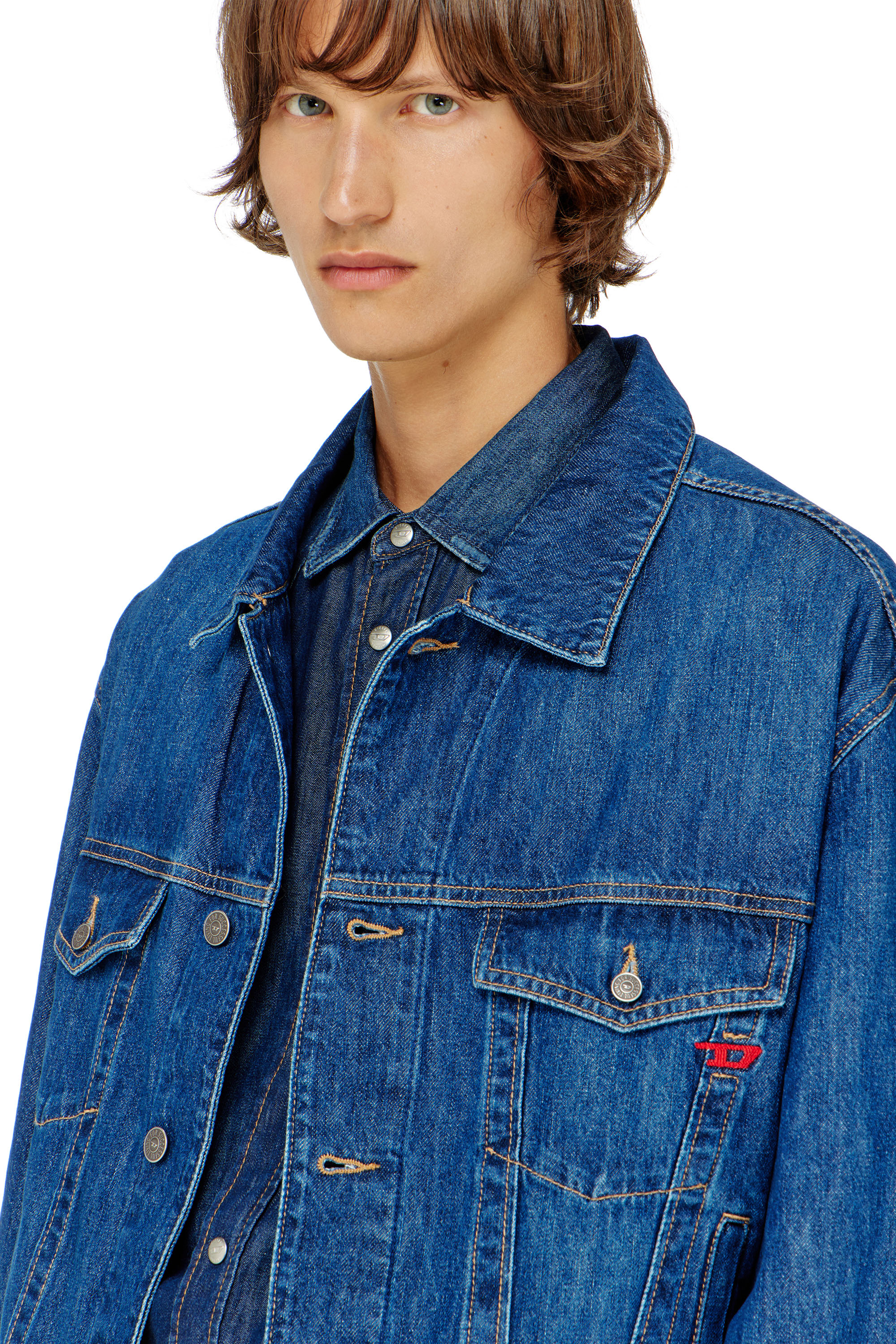 Diesel - D-RANGER, Man's Trucker jacket in denim in Medium blue - 5