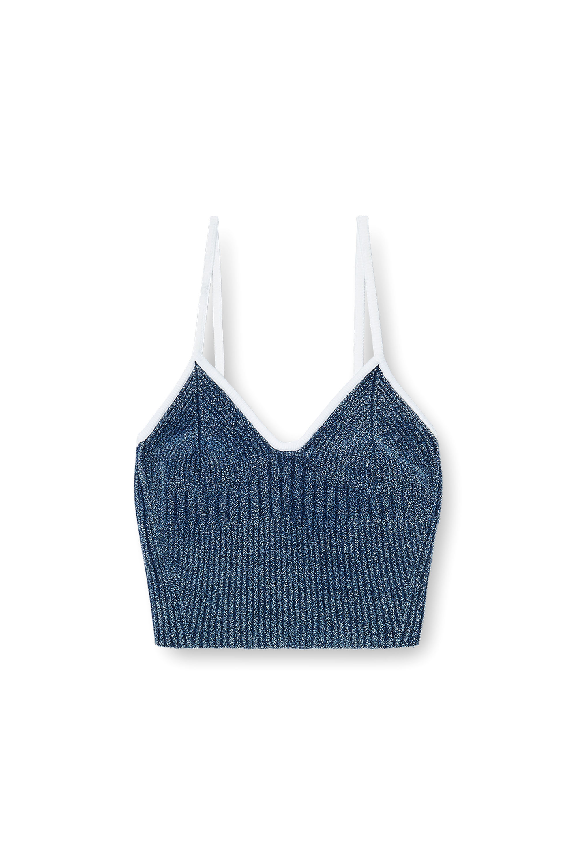Diesel - M-ESTERE, Woman's Crop top in indigo boucl&eacute; ribbed knit in Blue/White - 3