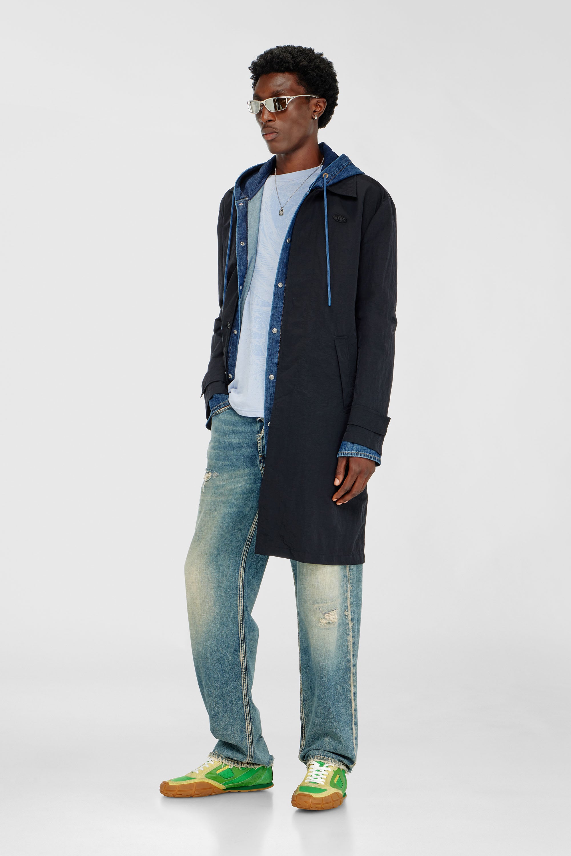 Diesel - J-BURHAT, Man's Nylon coat with shiny crinkle finish in Black - 1