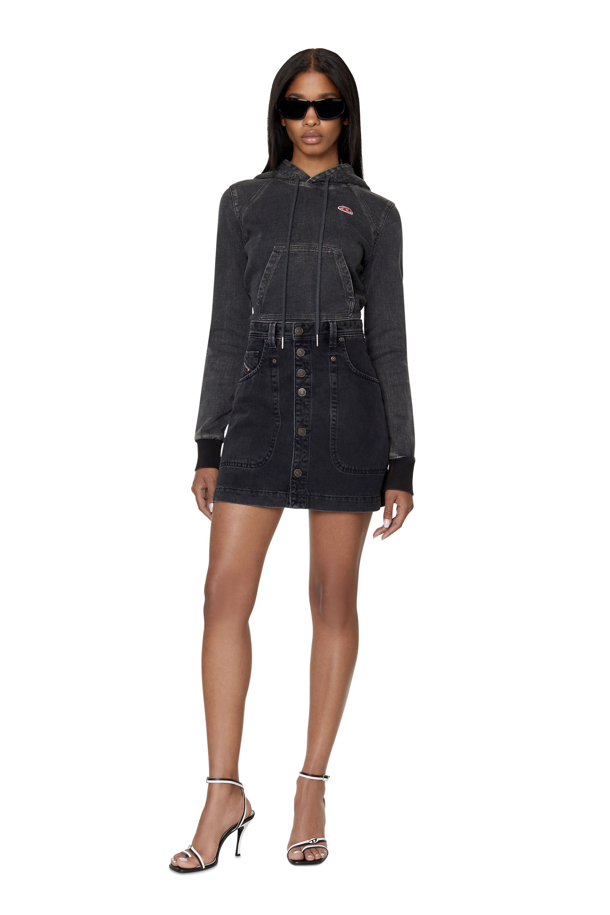 Diesel - D-ANGY TRACK DENIM HOODIE, Black/Dark grey - Image 2