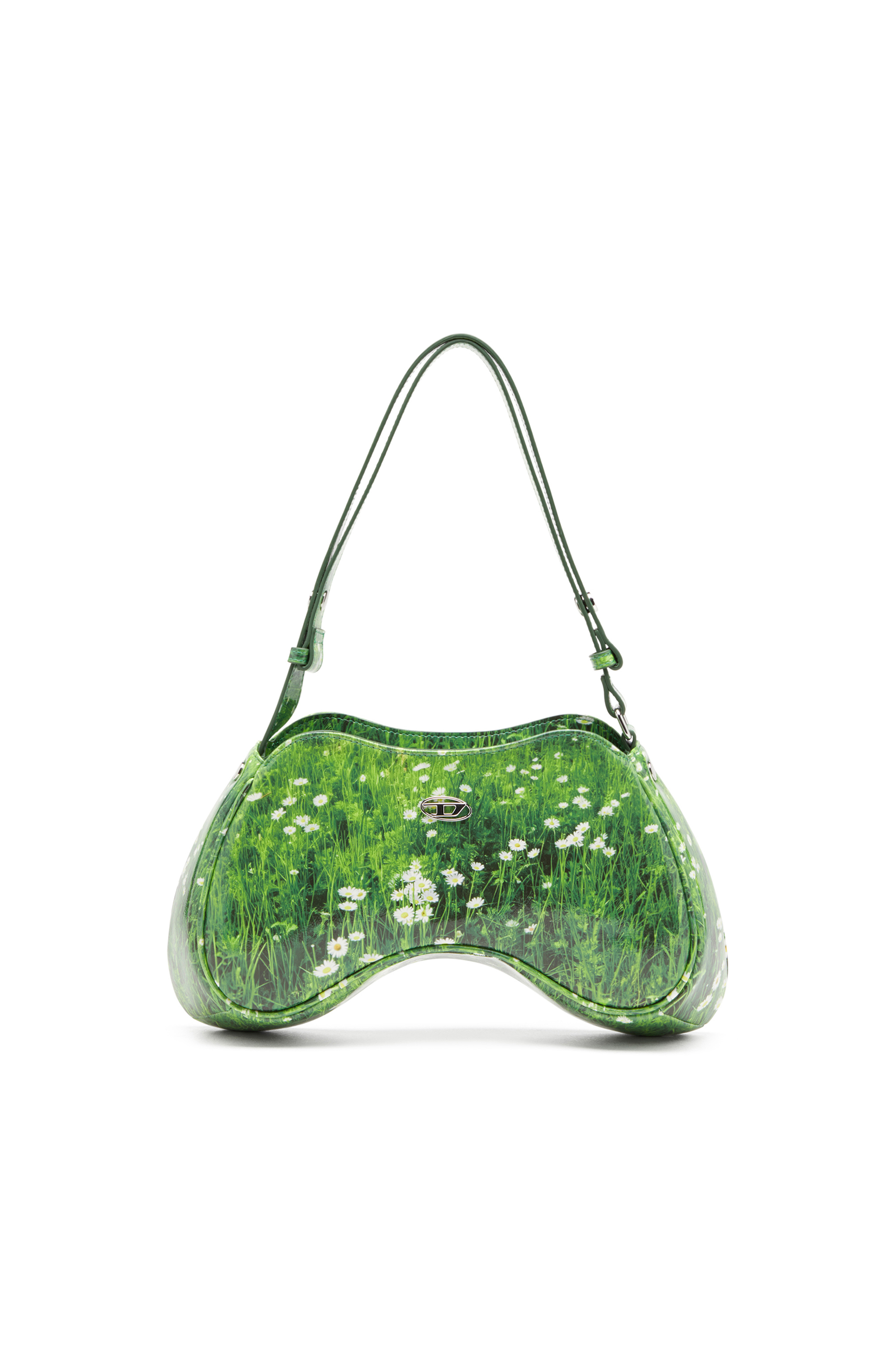 Diesel - PLAY SHOULDER, Woman's Play-Glossy shoulder bag with cat print in Green - 1