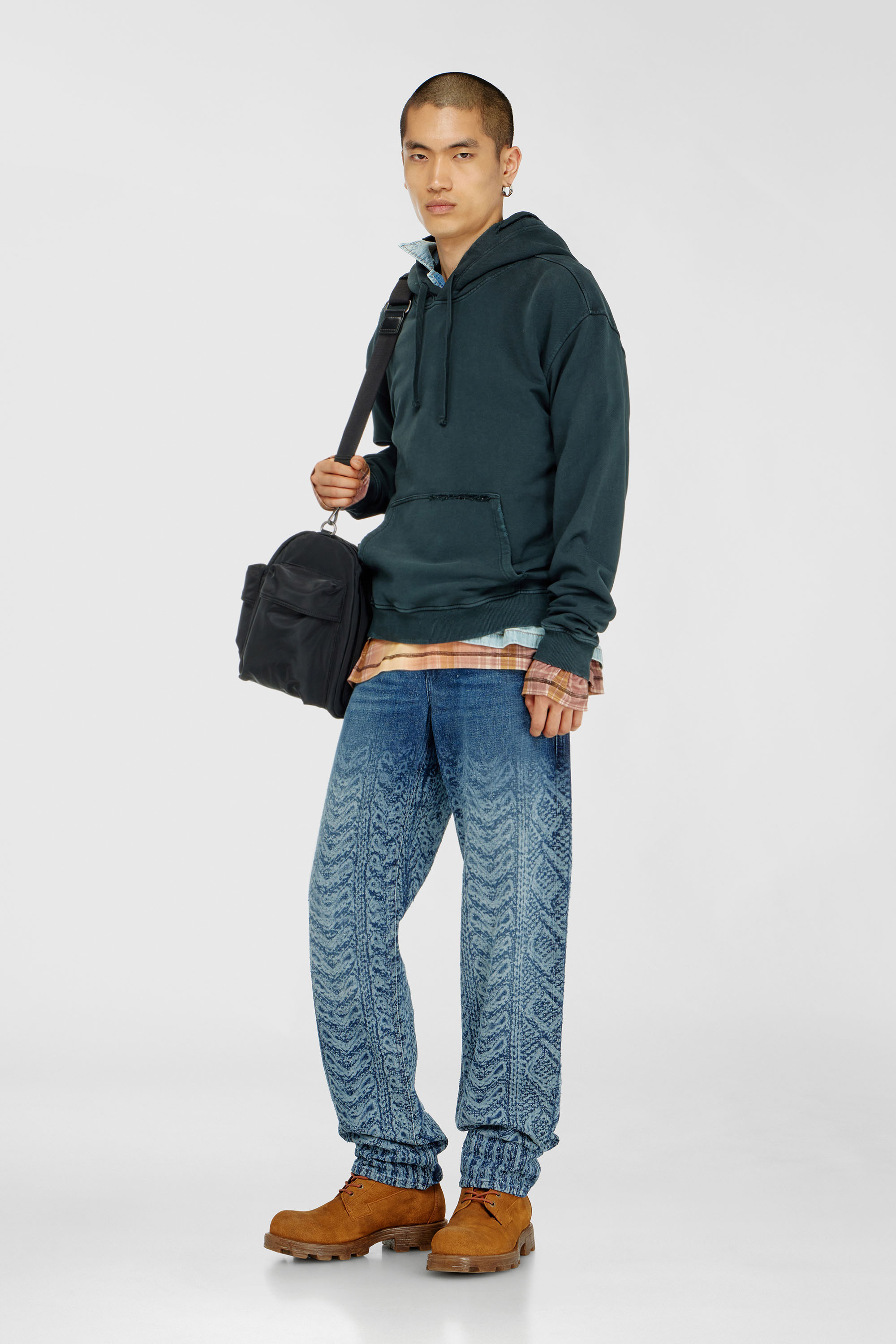 Diesel - S-NORM-HOOD-CRYSTALS, Man's Hoodie with rips and crystal details in Dark Green - 1