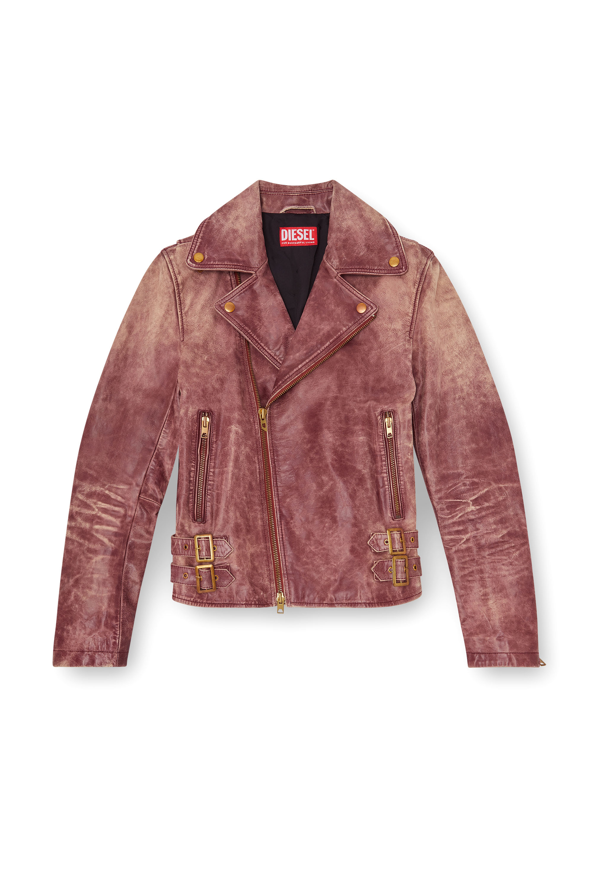Diesel - L-EON-CJCM, Man's Biker jacket in treated leather in Brown - 2