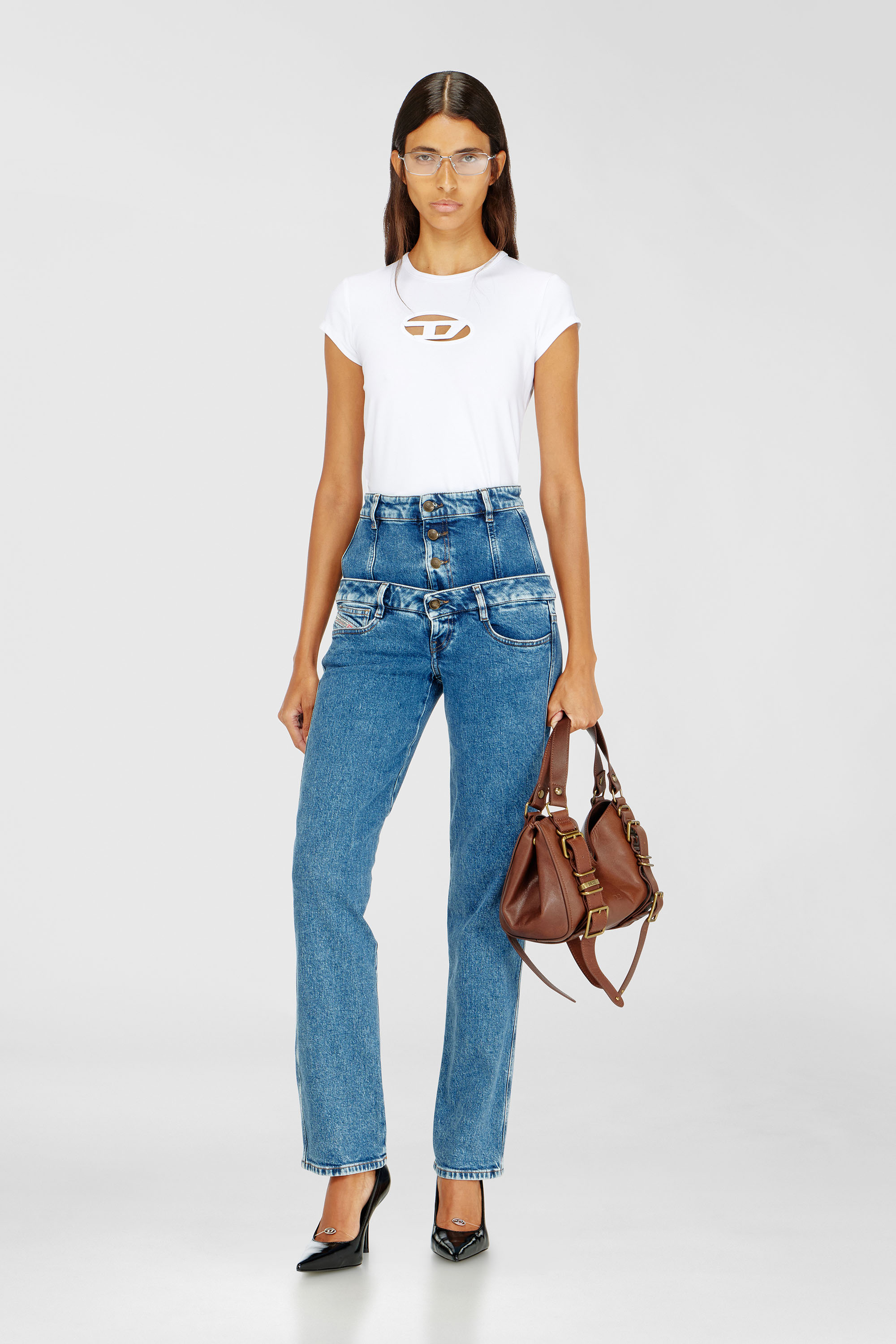 Diesel - T-ANGIE, Woman's T-shirt with Oval D logo in White - 1