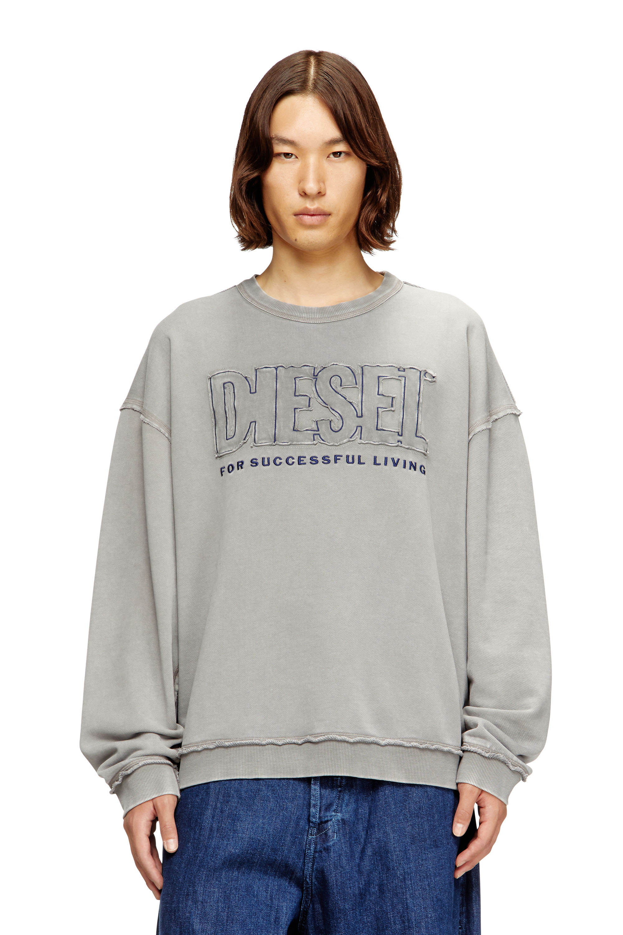 Diesel - S-BOXT-RAW-V1, Man's Cotton sweatshirt with appliqu&eacute; logo in Grey - 3