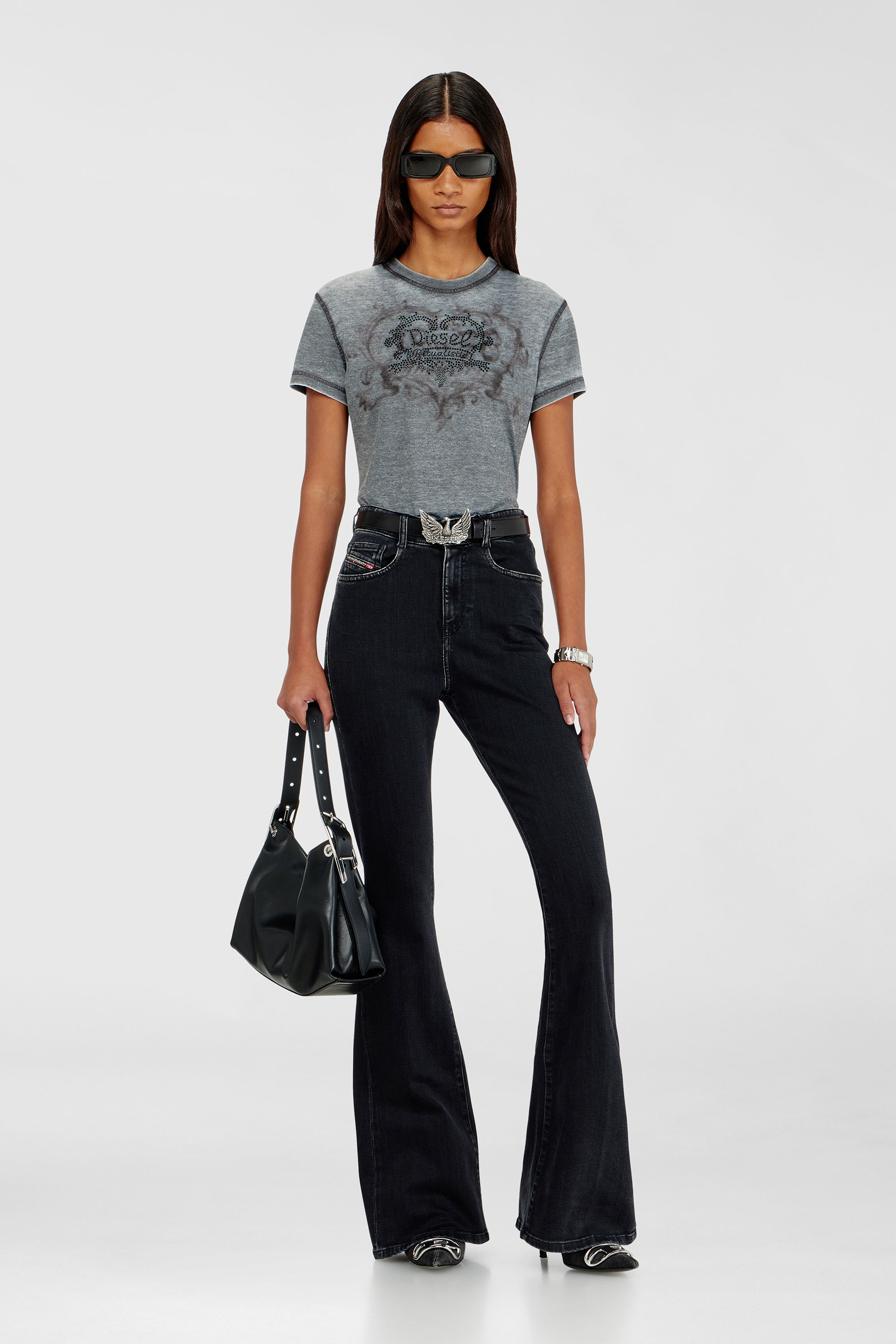 Jersey t-shirt with rhinestones and burnout effect