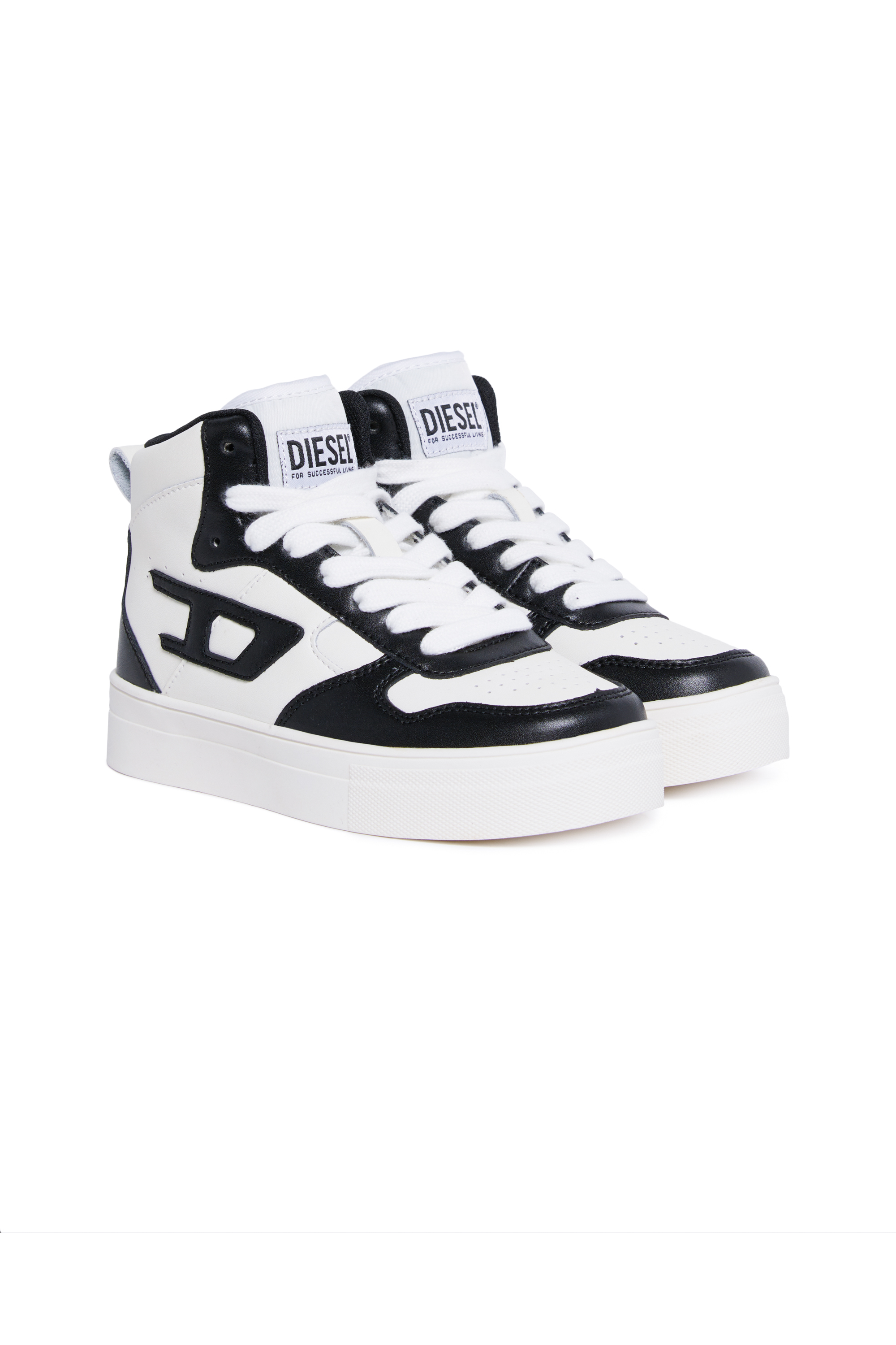 Diesel - S-UKIYO MID 2.0., Unisex's High-top sneakers in perforated leather in White/Black - 3