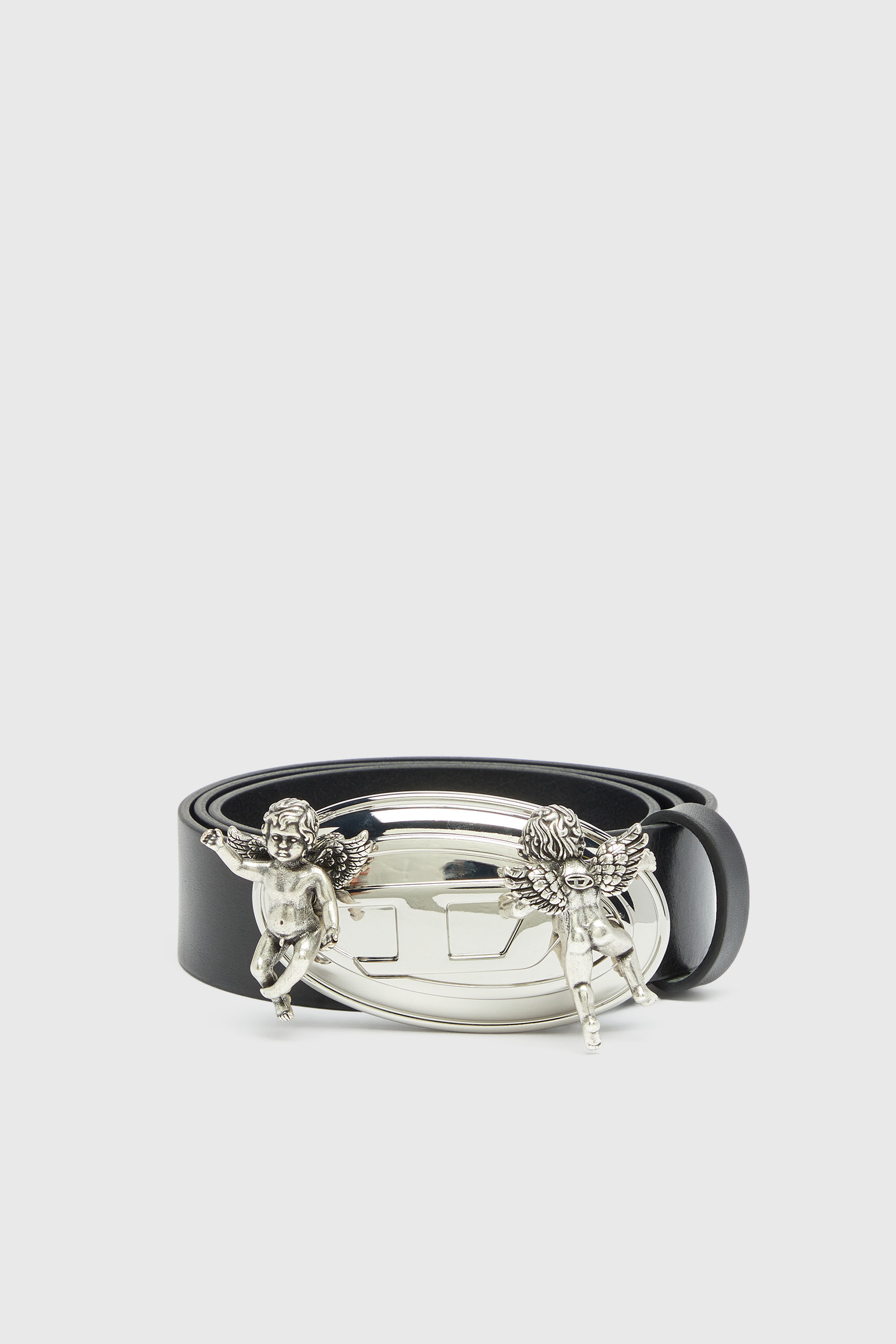 Diesel - B-OVAL ANGELS 35, Woman's 3.5cm leather belt with cherub Oval D buckle in Black - 1
