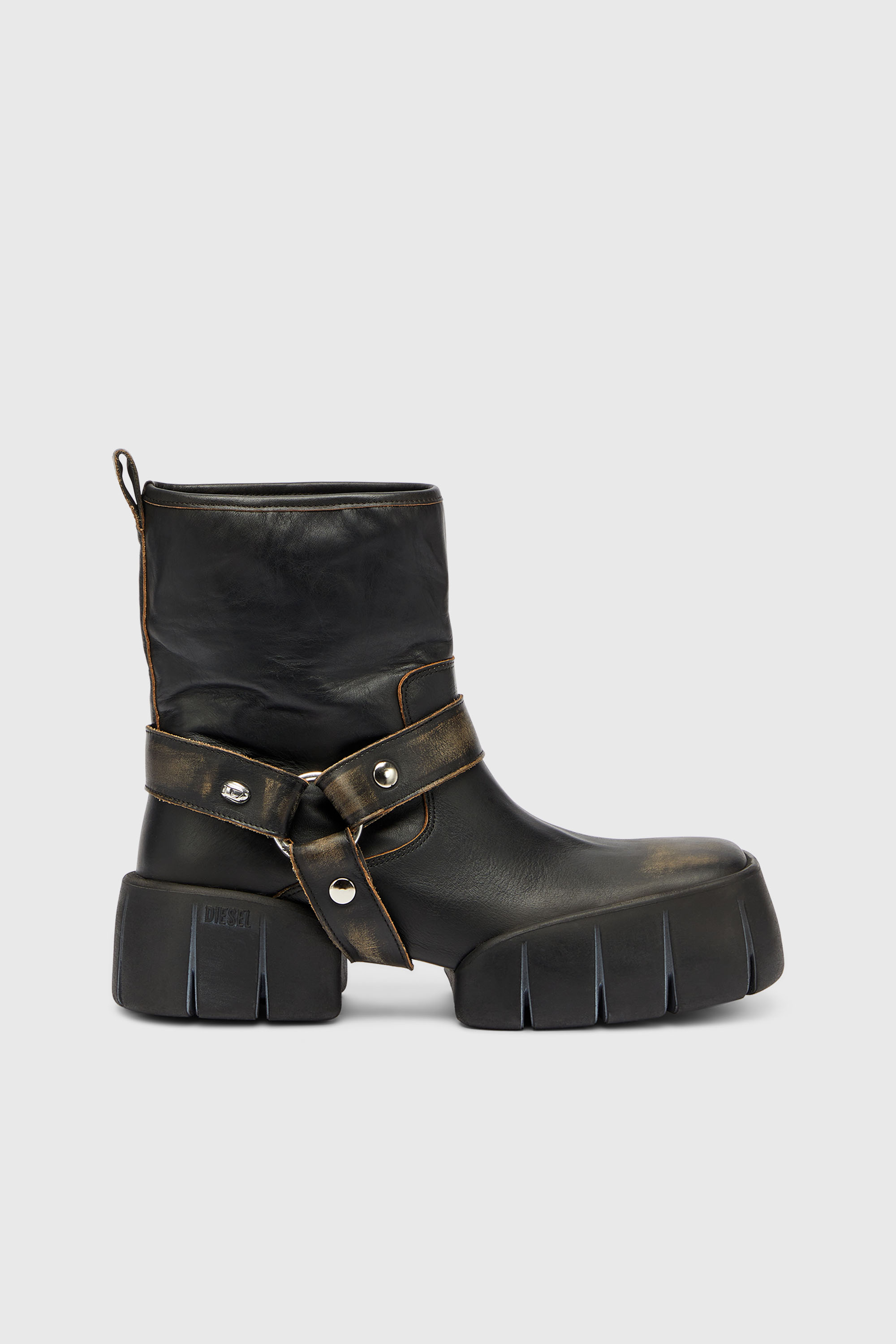 Diesel - D-TEX TU, Man's D-Tex - Biker boots in distressed leather in Dark Brown - 1