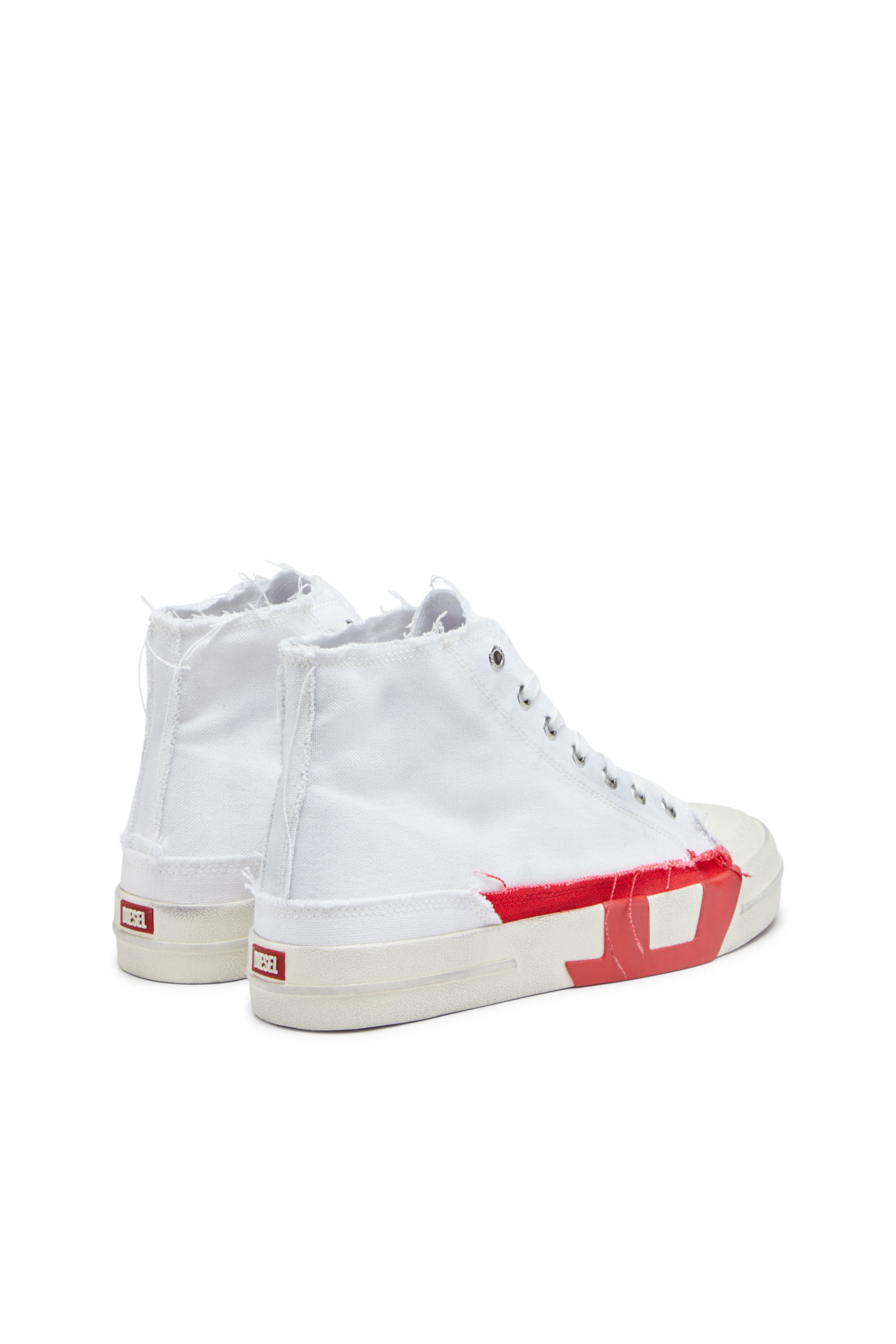 S-D-VERSE MID, White/Red Diesel - S-D-VERSE MID, Man's S-D-Verse-Dirty-effect high-top canvas sneakers in White/Red - 3
