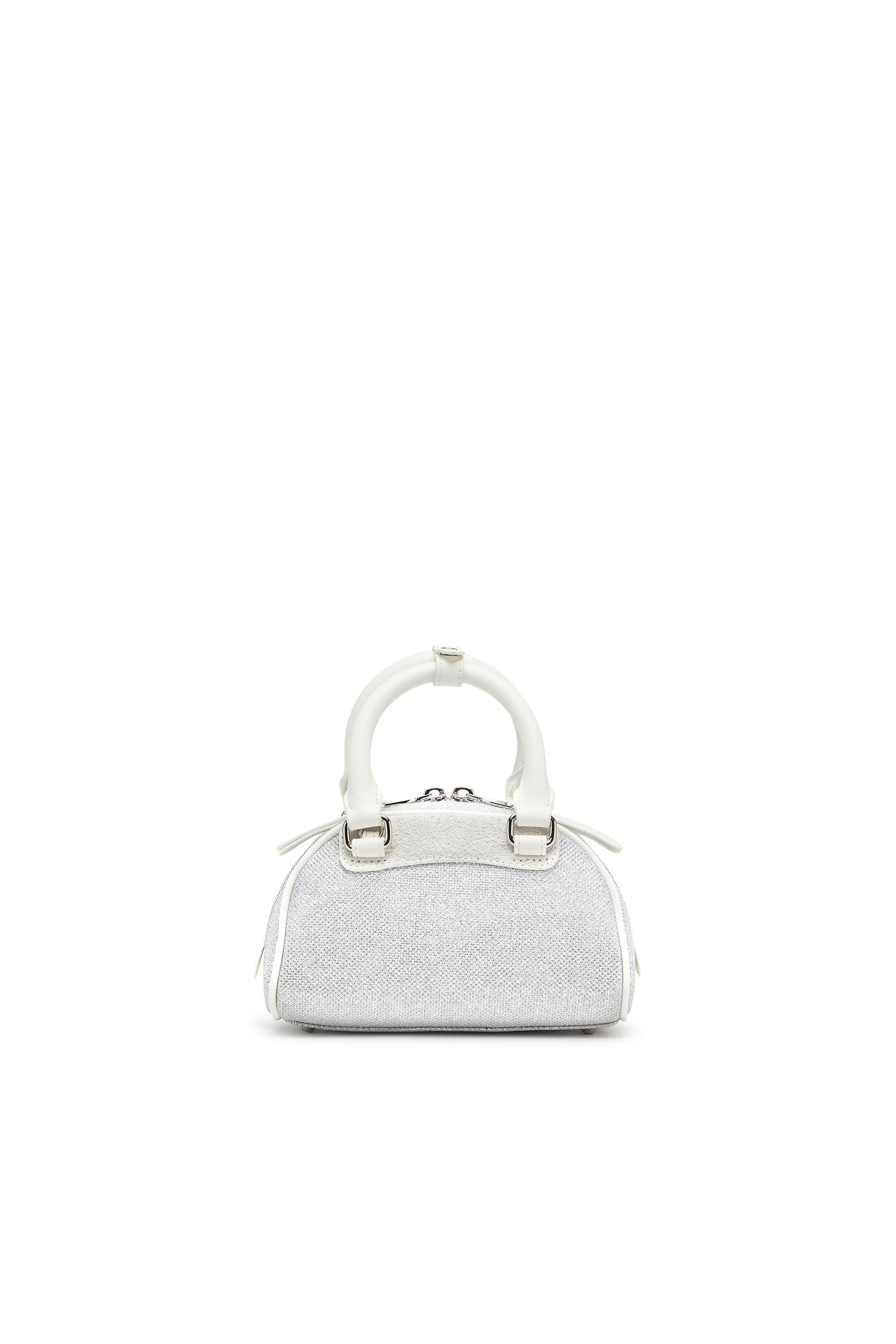 Diesel - 1DR DOME CROSSBODY, Woman's 1DR Dome-Mini bowling bag in lurex fabric in White/Grey - 2