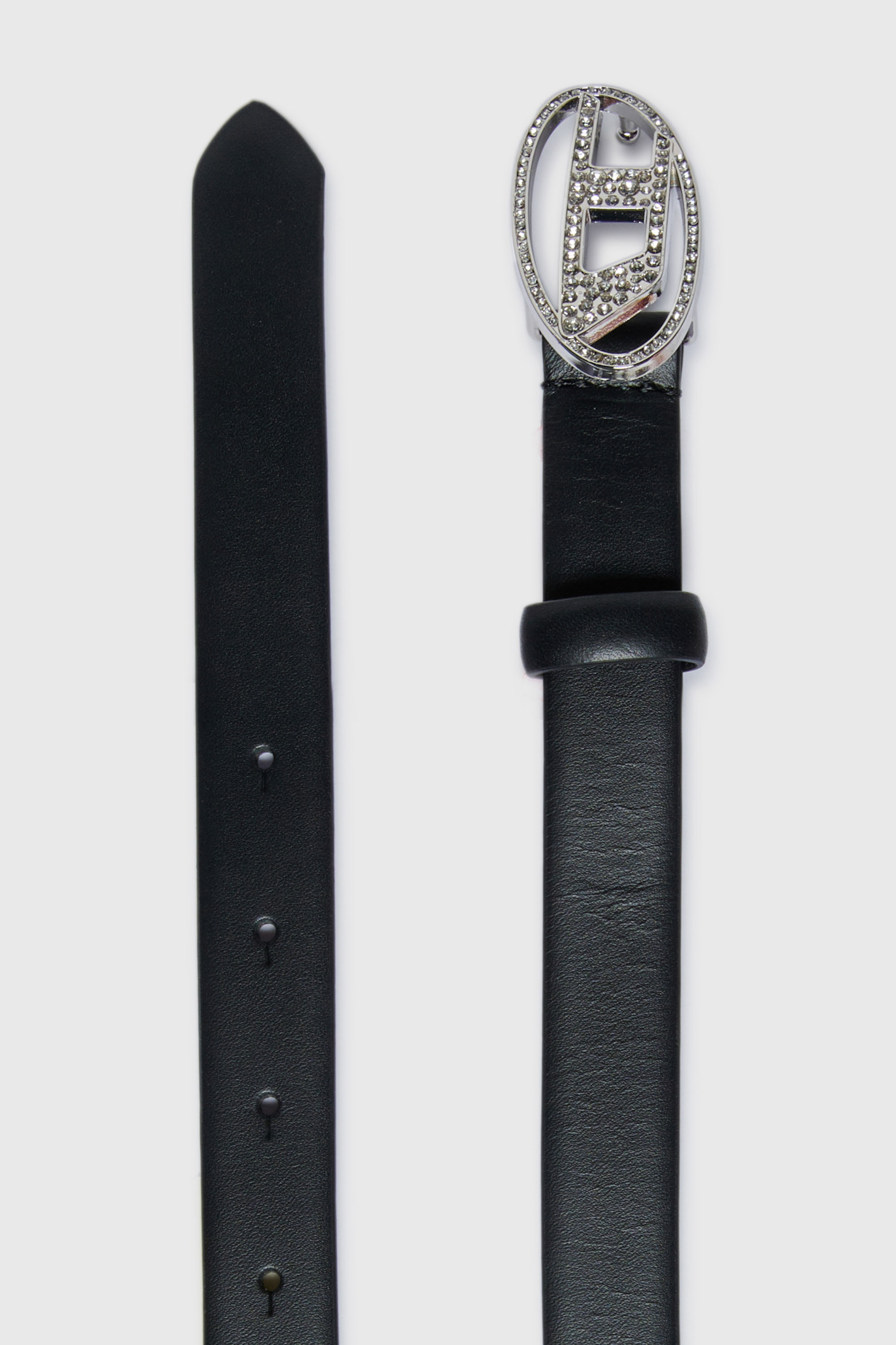 Diesel - B1DRCRYSTAL, Woman's 2cm leather belt with jewel buckle in Black - 2